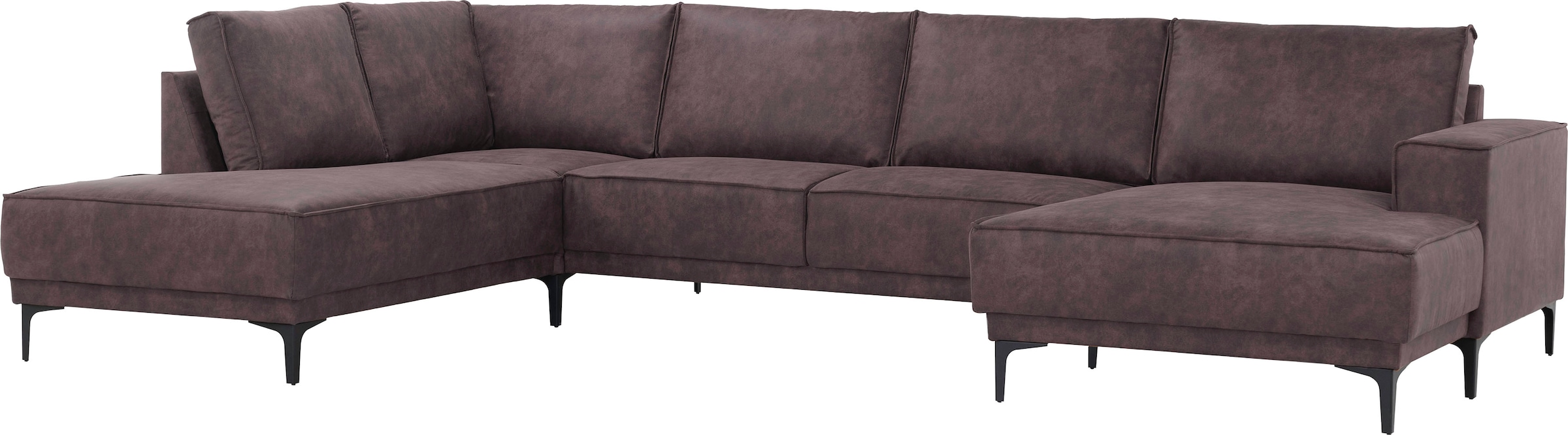 Places of Style Wohnlandschaft »XXL Sofa Oland, Struktur, Flachgewebe, Luxus-Microfaser, Boucle«, U-Form, 345 cm, Wellenunterfederung, Skandi-Design, Metallfüsse