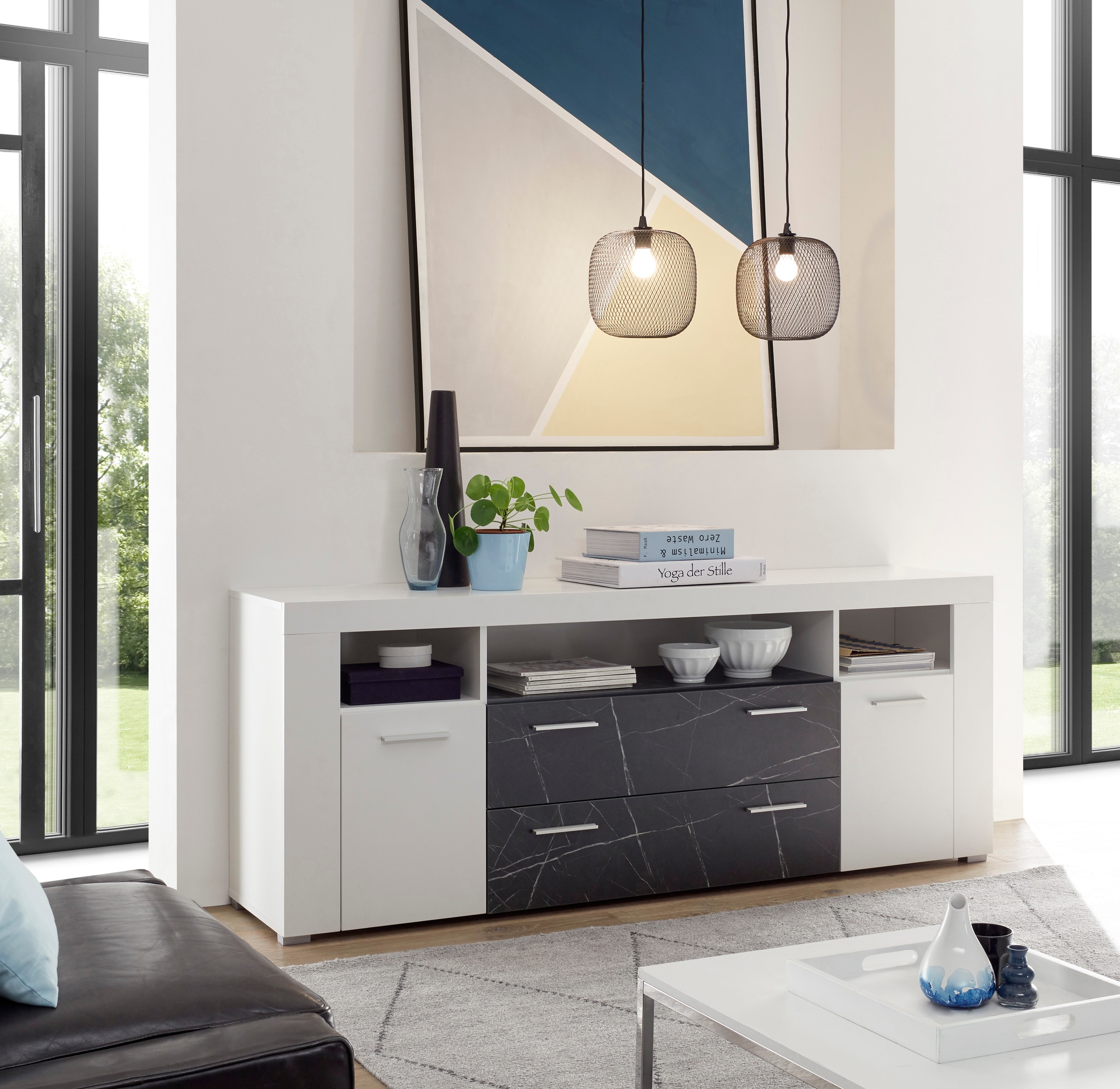 Image of Premium collection by Home affaire Sideboard »Madrid«, mit edlen Marmor Dekor und silberfarbenen Metalleisten, Breite ca. 180 cm bei Ackermann Versand Schweiz