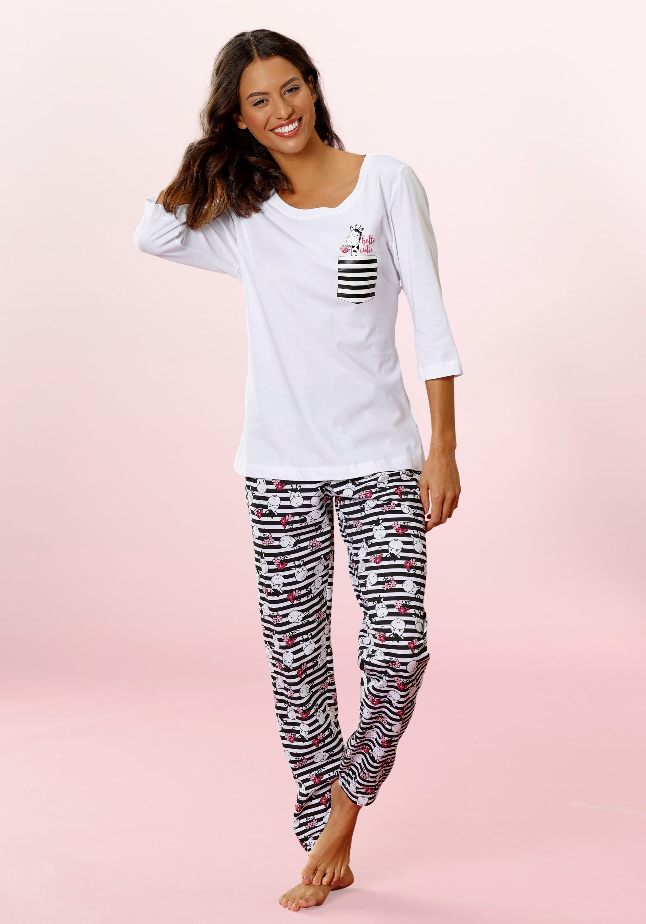 Image of Vivance Dreams Pyjama Set, 2 tlg. mit verspieltem Giraffen-Print