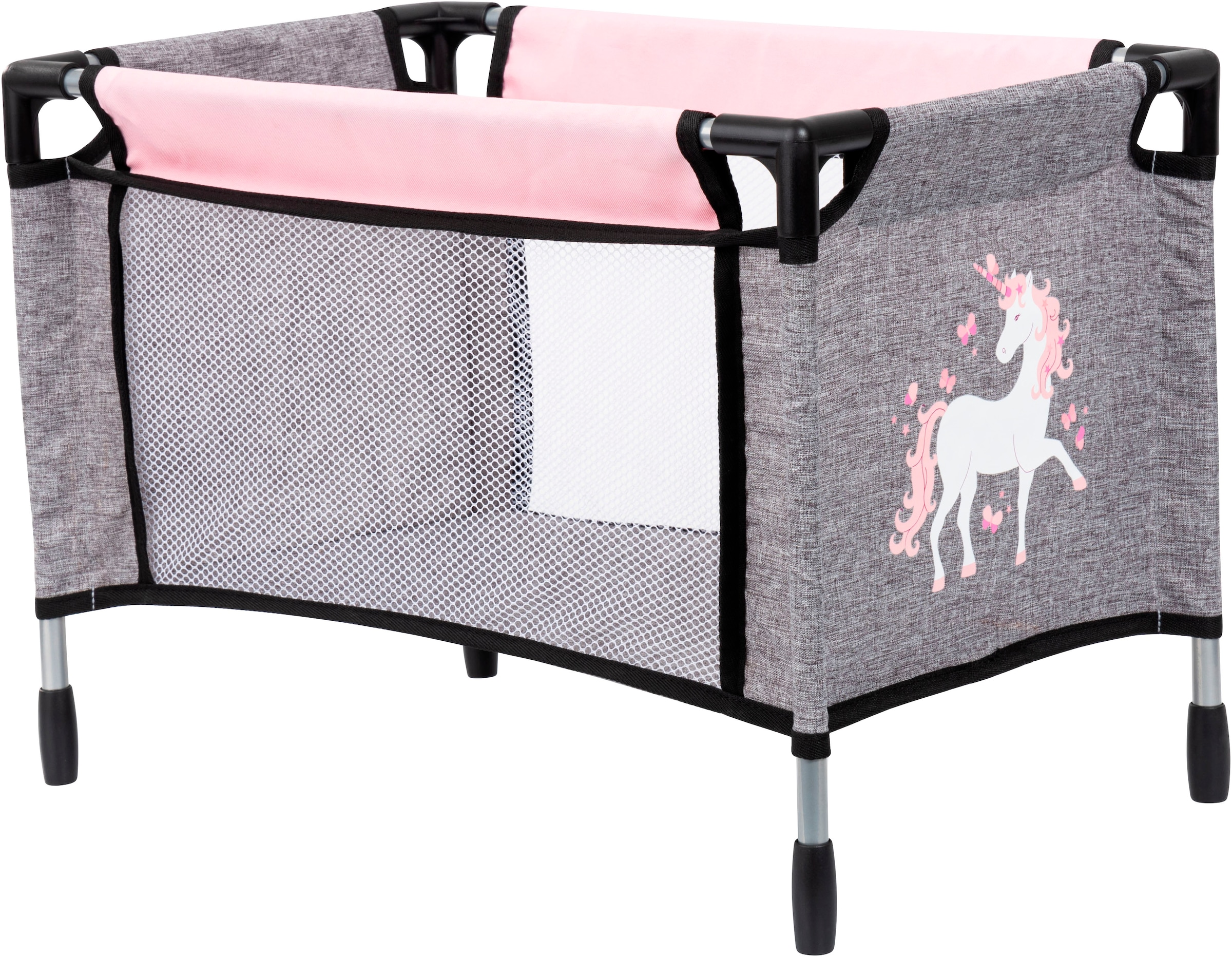 Bayer Puppenwagen »Mega grau/rosa« mit Reisebett, Schlafsack, Wickeltasche und Zubehör