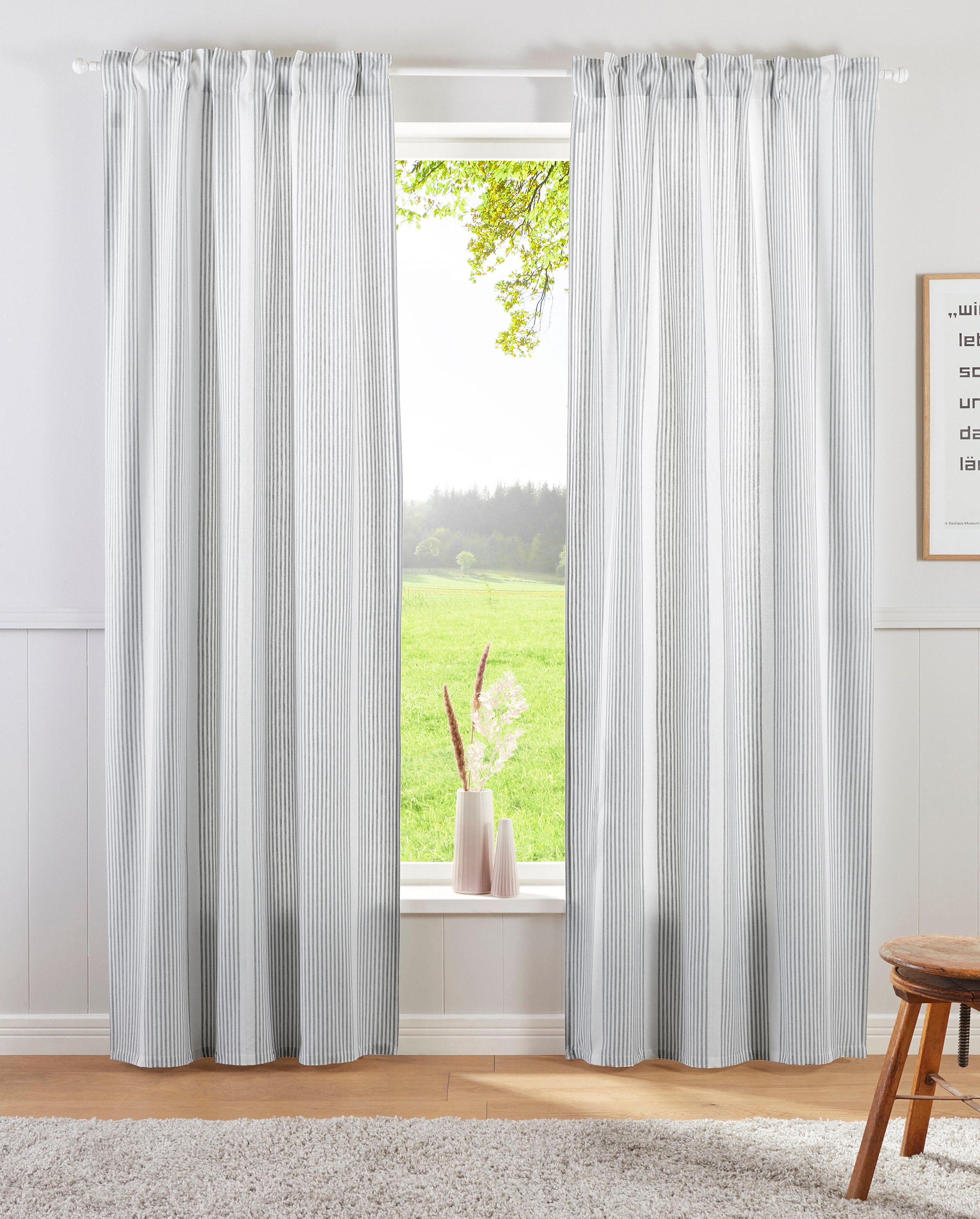 Image of elbgestoeber Gardine »Elbstreifen«, (1 St.), Baumwolle, Streifen Optik, blickdicht, klassisch, Landhausstil, bis 295 cm Länge bei Ackermann Versand Schweiz