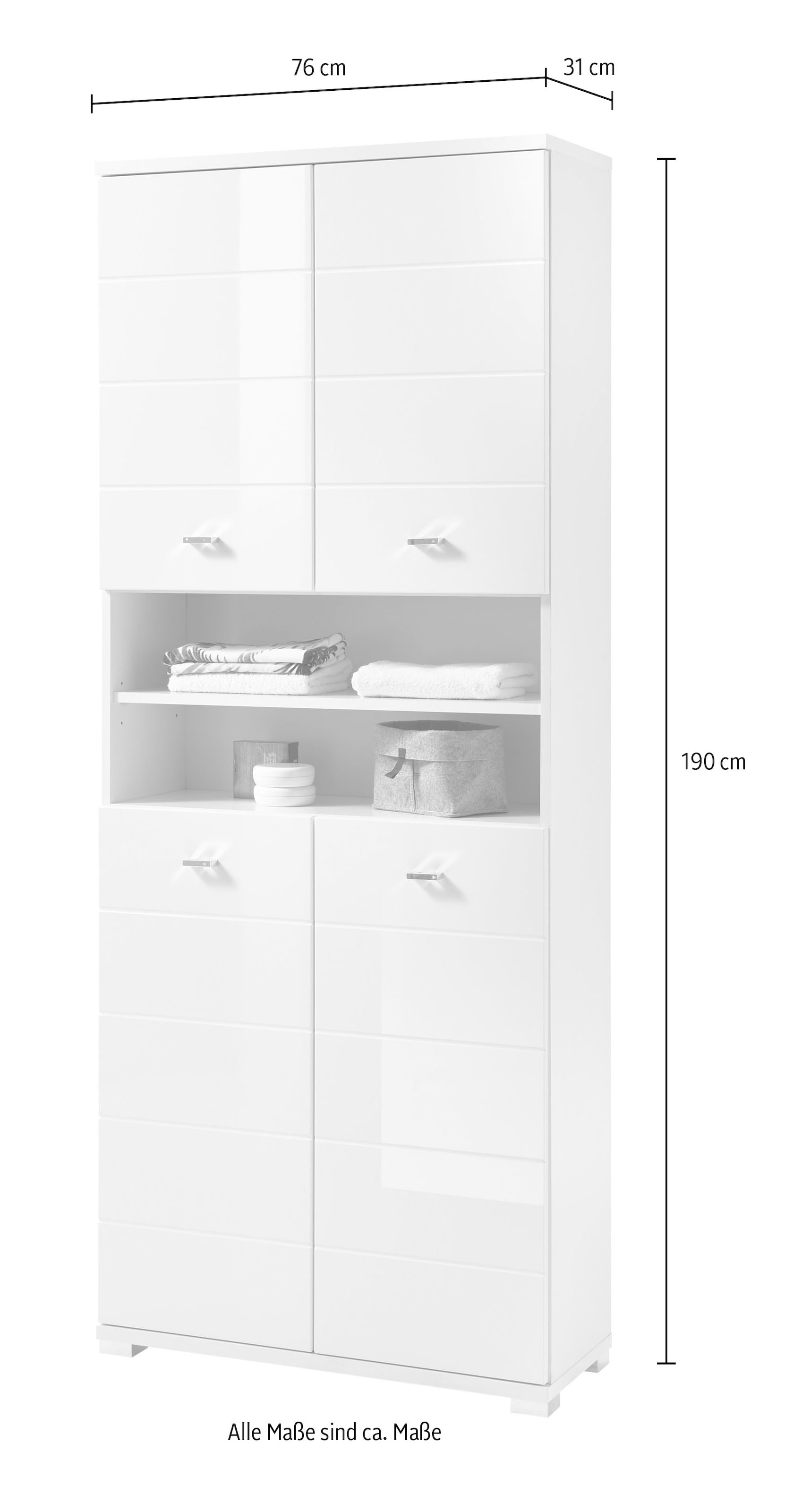 BASIC by Balculina Armoire haute »Pool, Badezimmerschrank BxHxT 76x190x31« 1 cuis tlg. largeur 76 cm, porte montable à gauche/droite