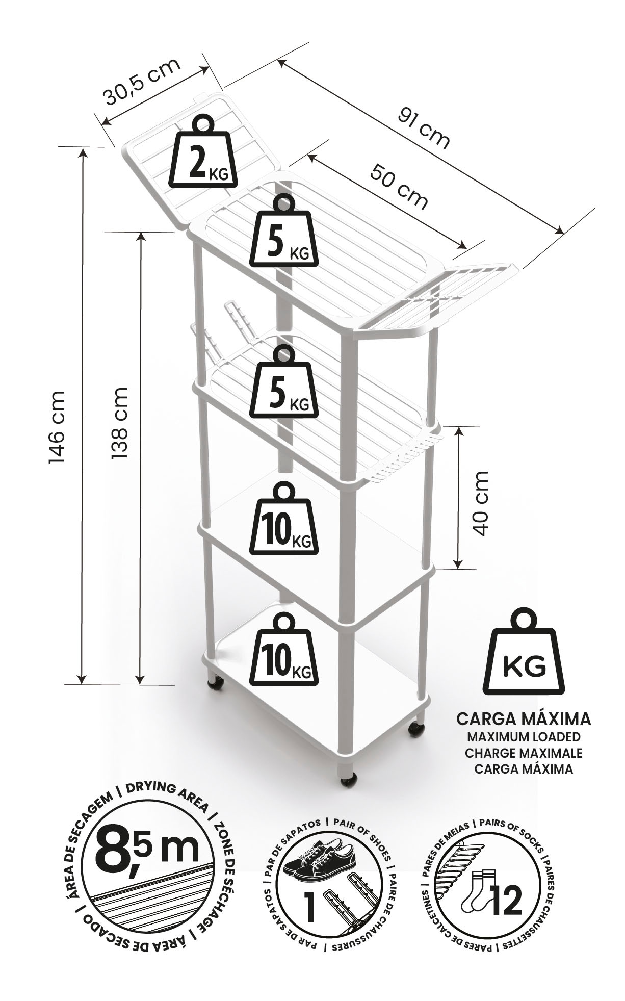 Bischof Badregal »Bucato« Regal und Wäscheständer in Eins: stabil, mobil und agil