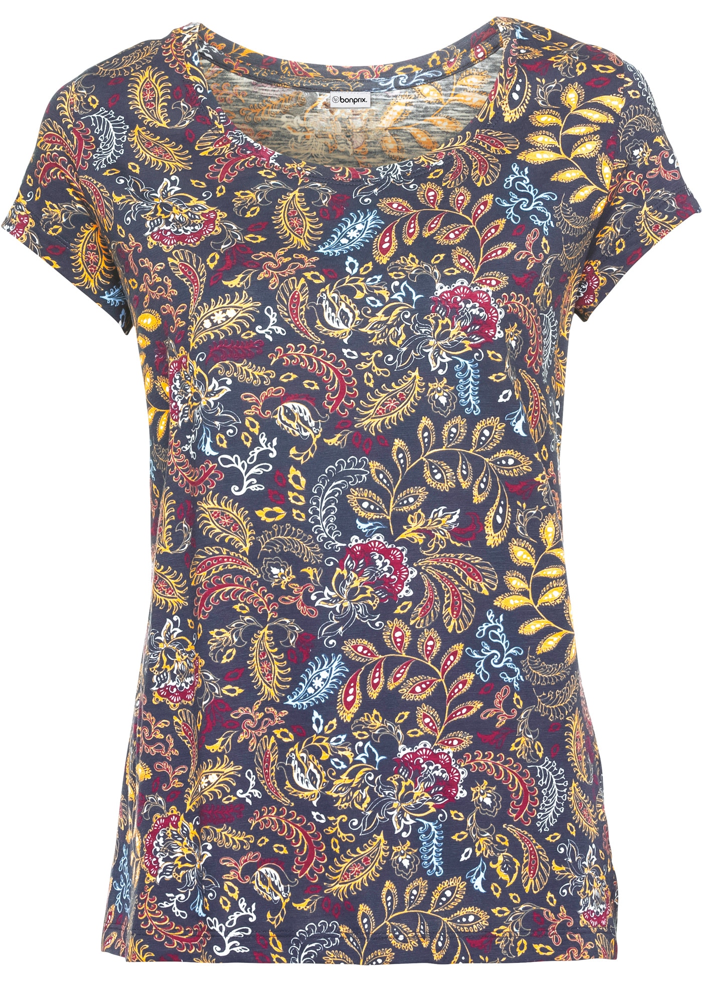bonprix T-shirt taillierte Passform, Baumwollmischung, Paisley-Alloverdruck