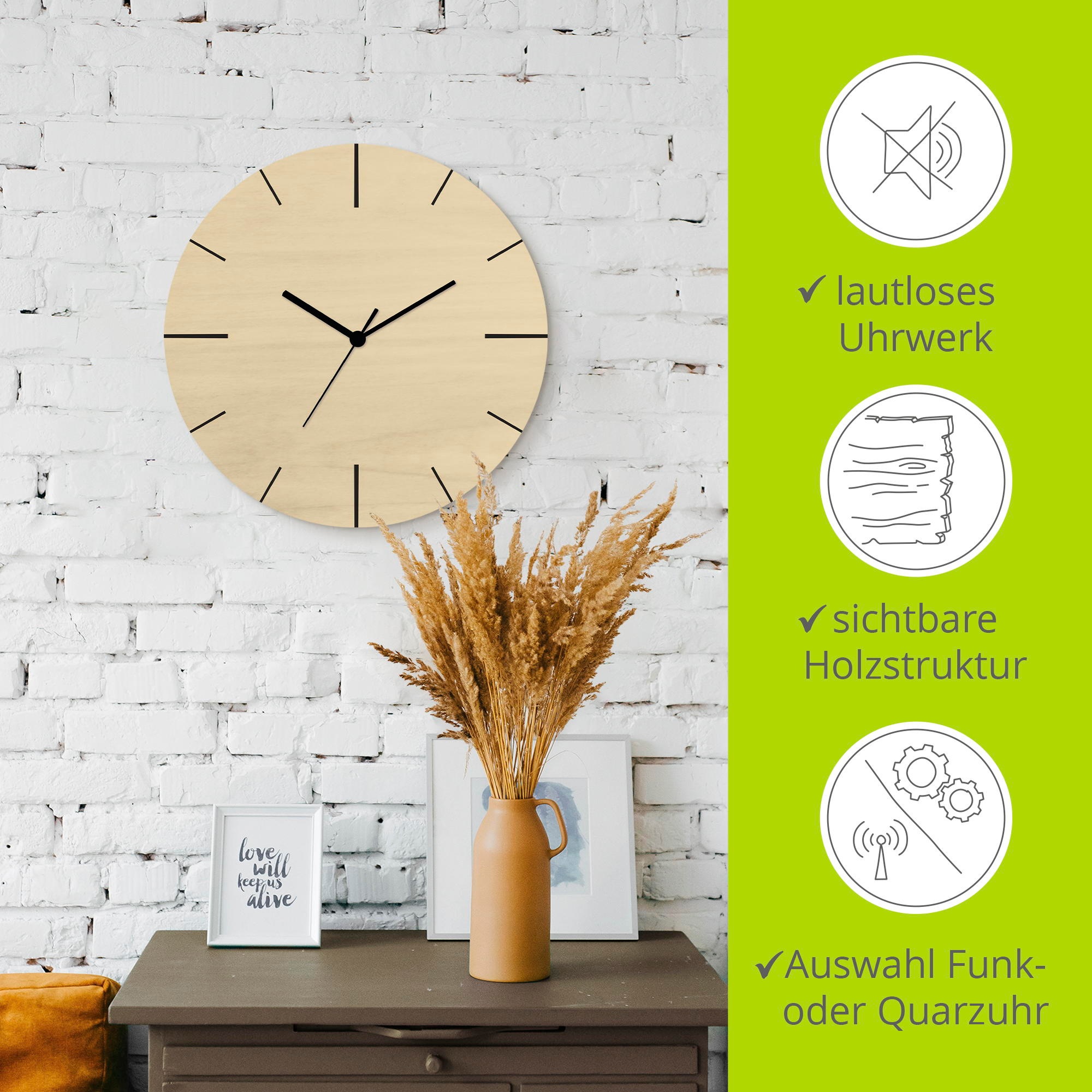 Artland Horloge murale »Zeitliche Schlichtheit« au choix avec mouvement quartz ou radio, silencieux sans tic-tac