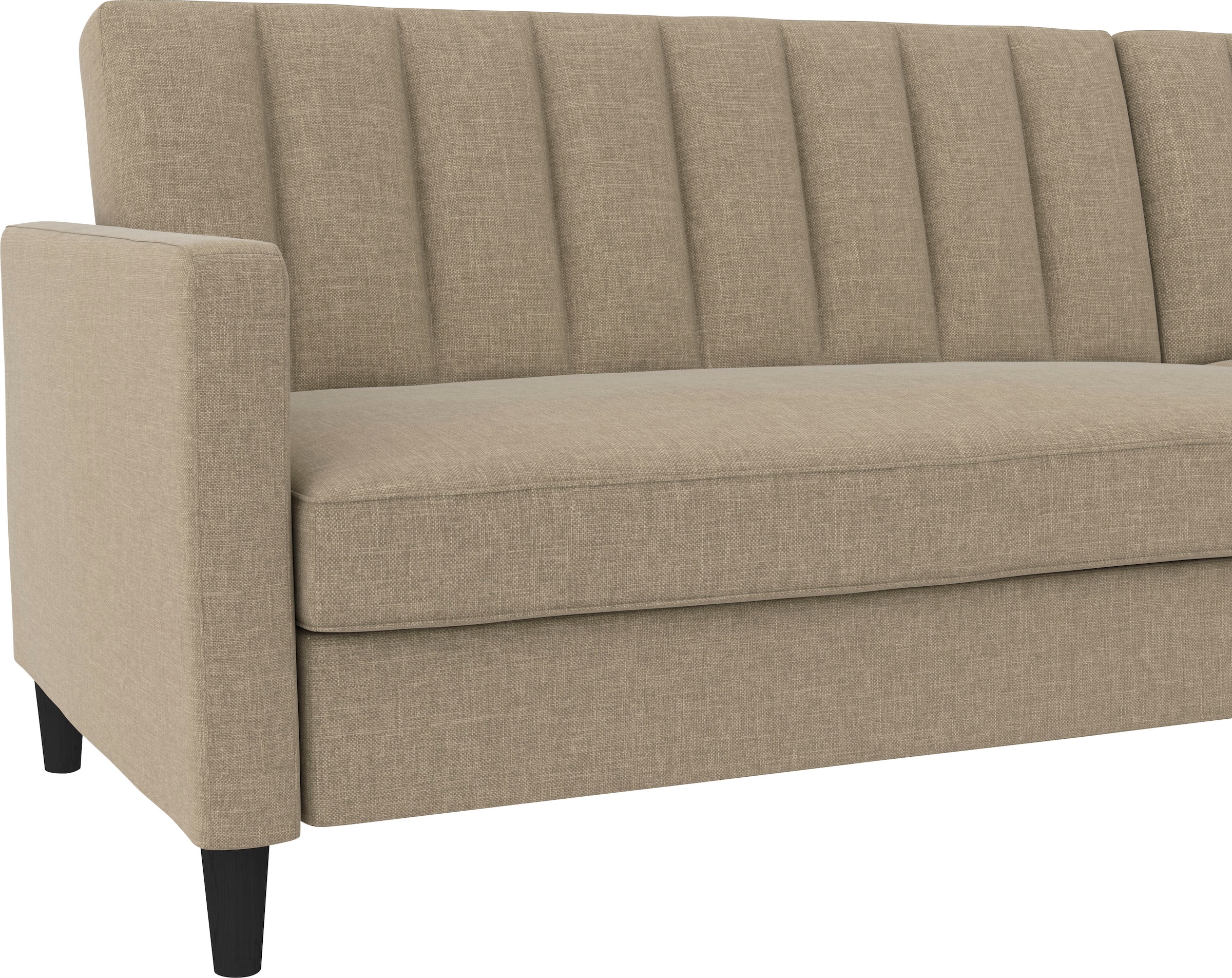 Dorel Home Ecksofa mit Schlafffunktion, Recamiere mit Stauraum beidseitig montierbar, Rückenlehne 2-teilig und 3-fach verstellbar