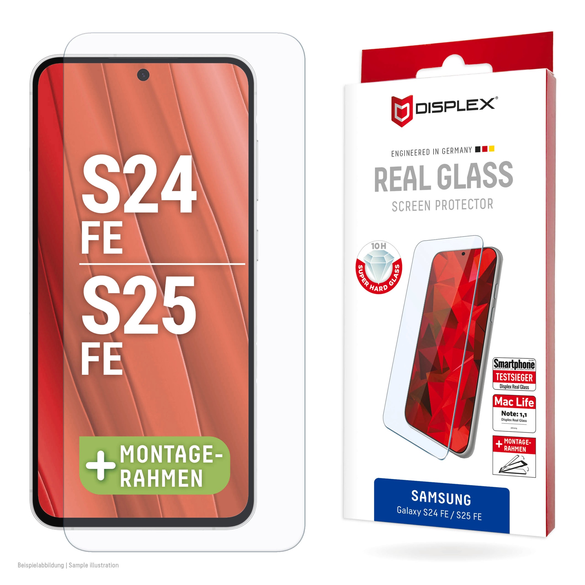 Displex Displayschutzglas "Real Glass Screen Protector" für Samsung Galaxy S24 FE;Samsung Galaxy S25 FE Displayschutzfolie, Schutzfolie, Bildschirmschutz, kratz- & stossfest