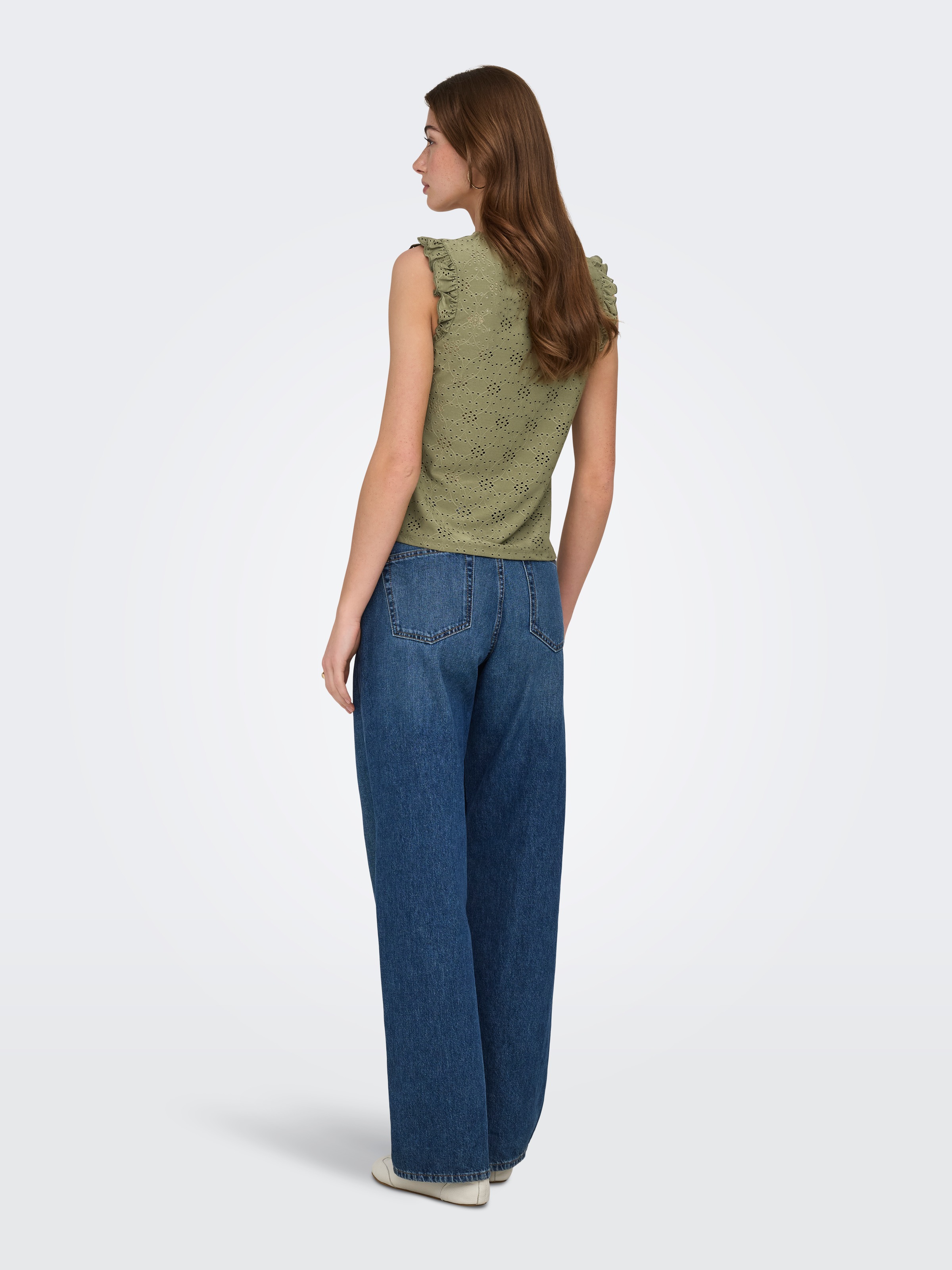 ONLY Haut de chemise »ONLSMILLA S/L FRILL TOP JRS« mélange de matières, coupe régulière, col rond