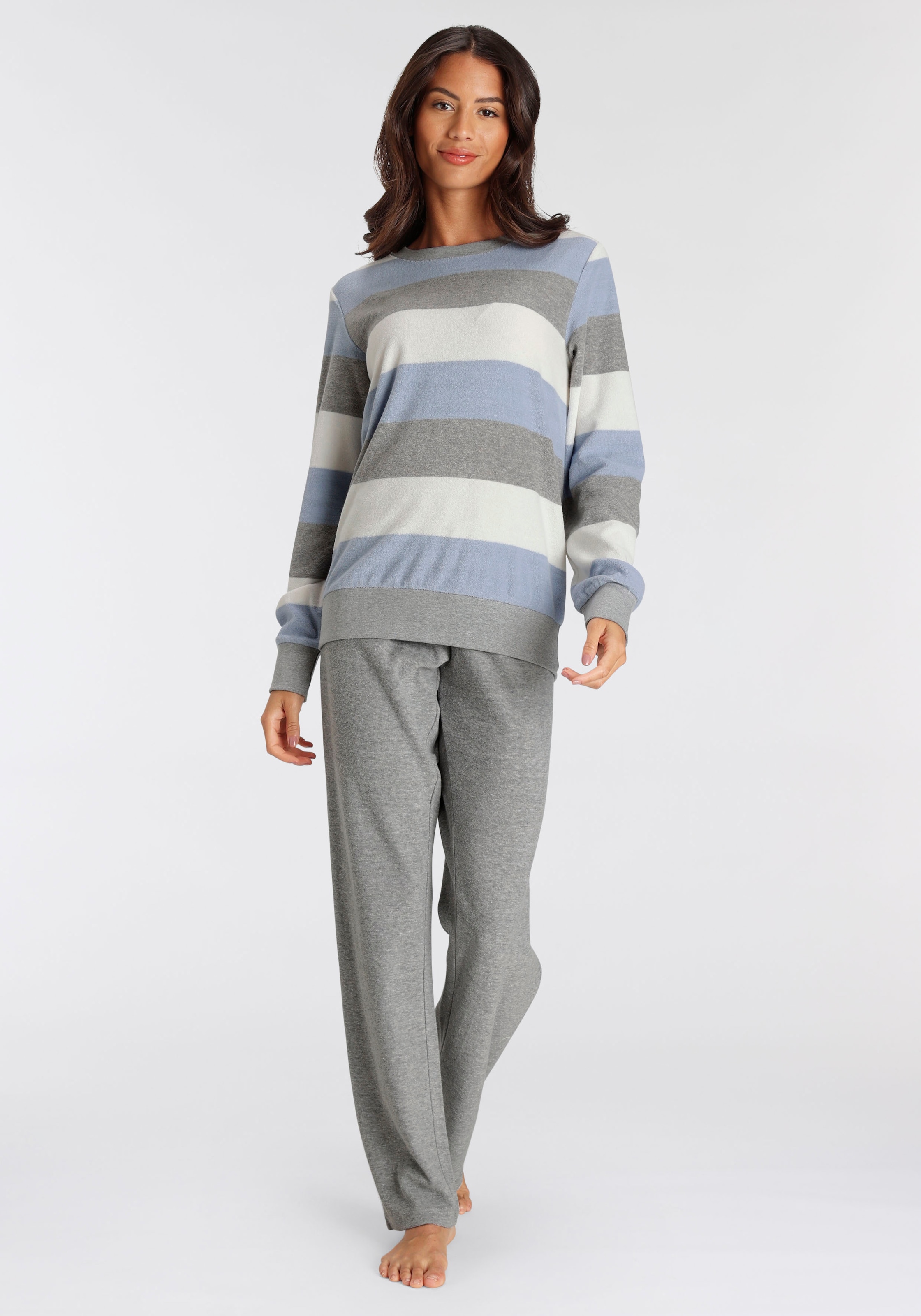 Image of Vivance Dreams Pyjama Set, 2 tlg. aus weichem Frottée und mit Colorblock Streifen