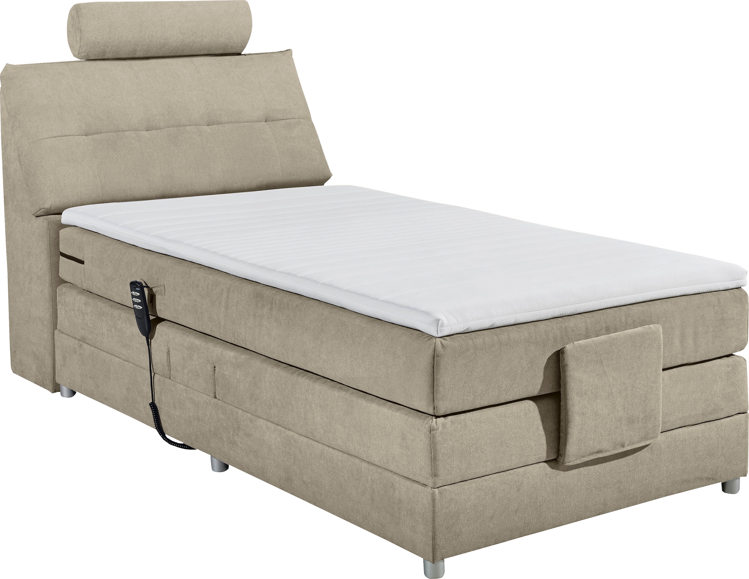 ED EXCITING DESIGN Lit boxspring »Palermo« inkl. Motor, Topper, Kopfstütze und Stauraum im Kopfteil