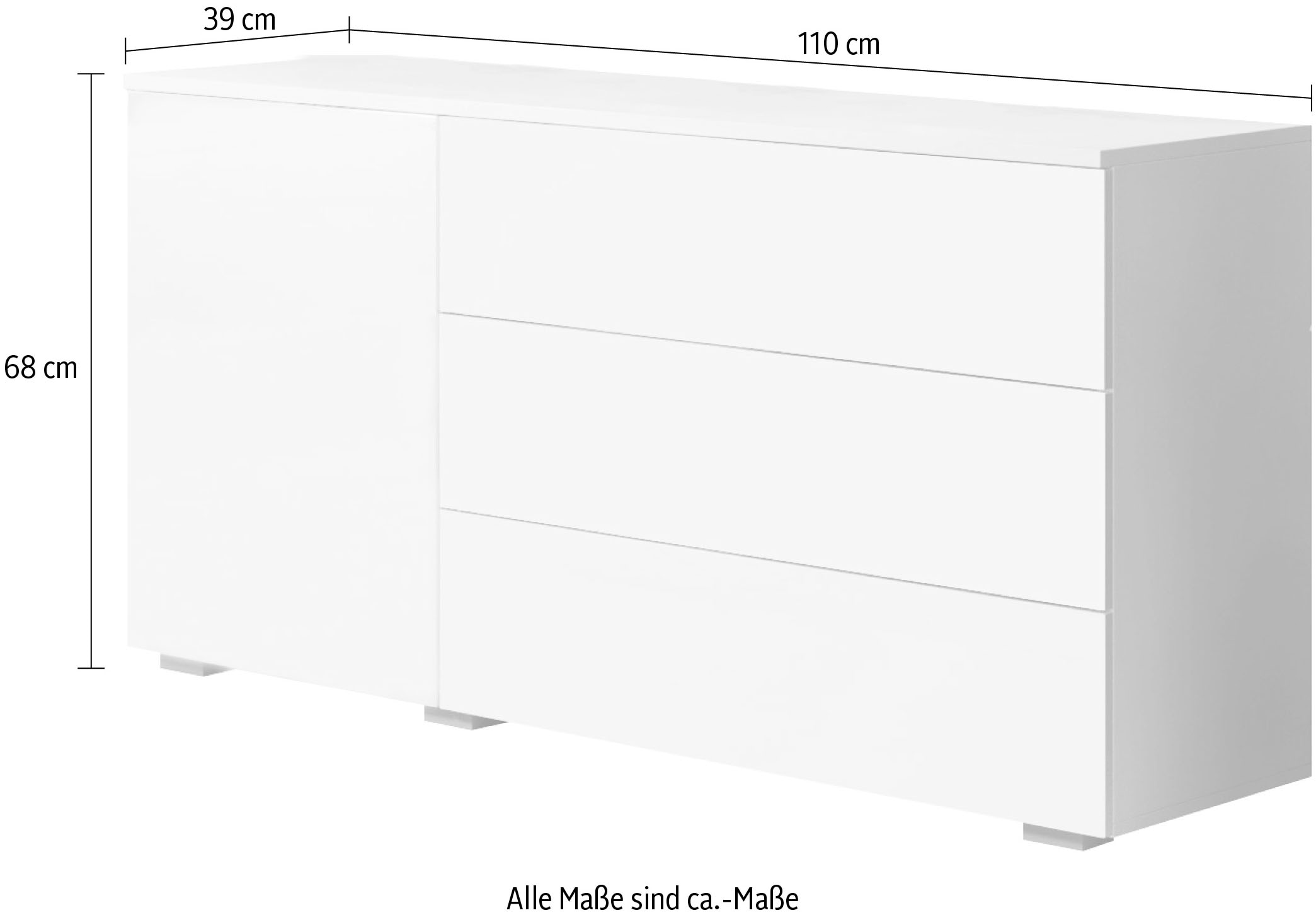 GOODproduct Buffet »PARIS« 1 cuis tlg. commode moderne sans poignées de 110 cm de large, polyvalente