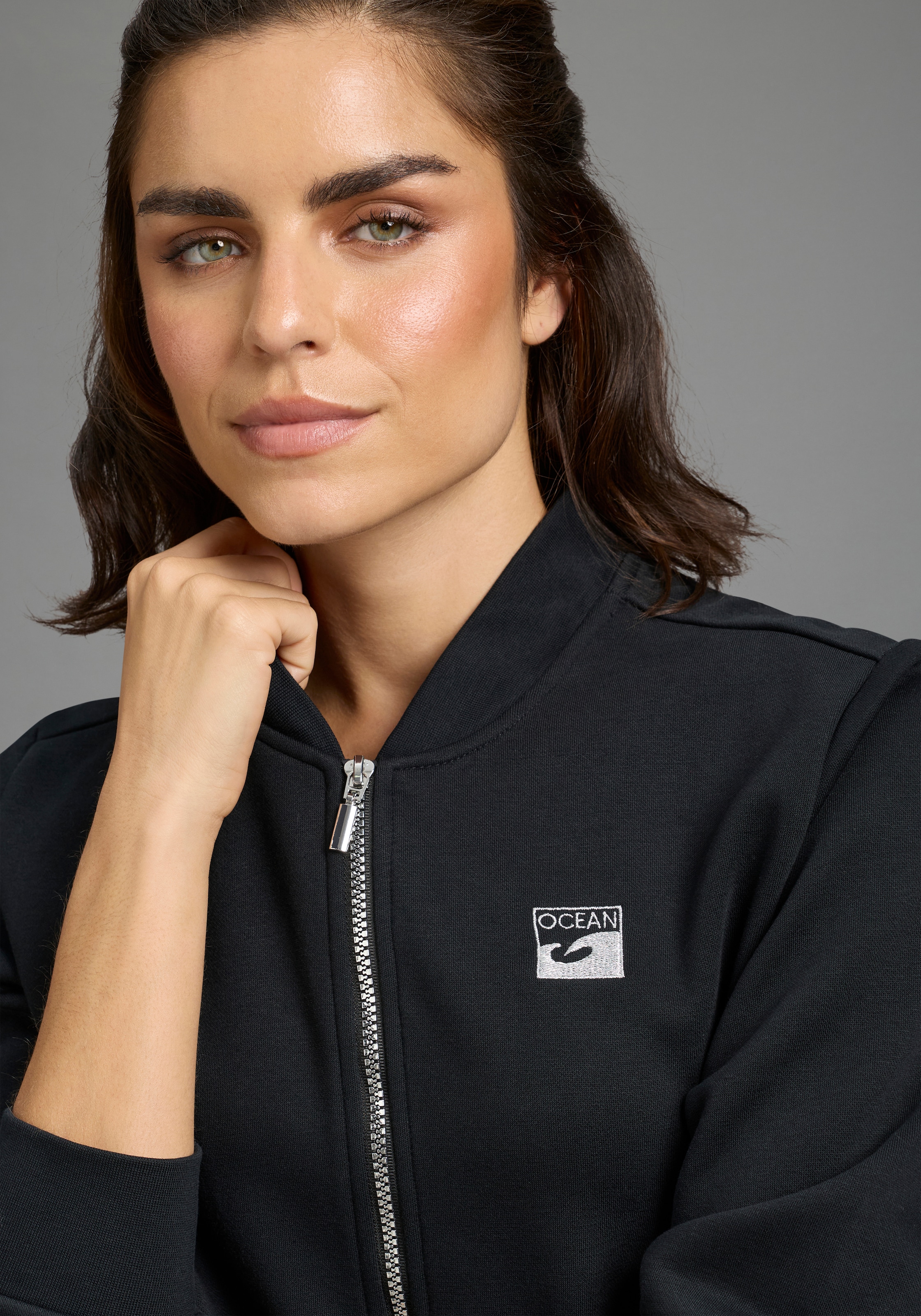 Laura Scott Veste sweat 1 en forme de blouson en tissu sweat douillet, fermeture éclair brillante