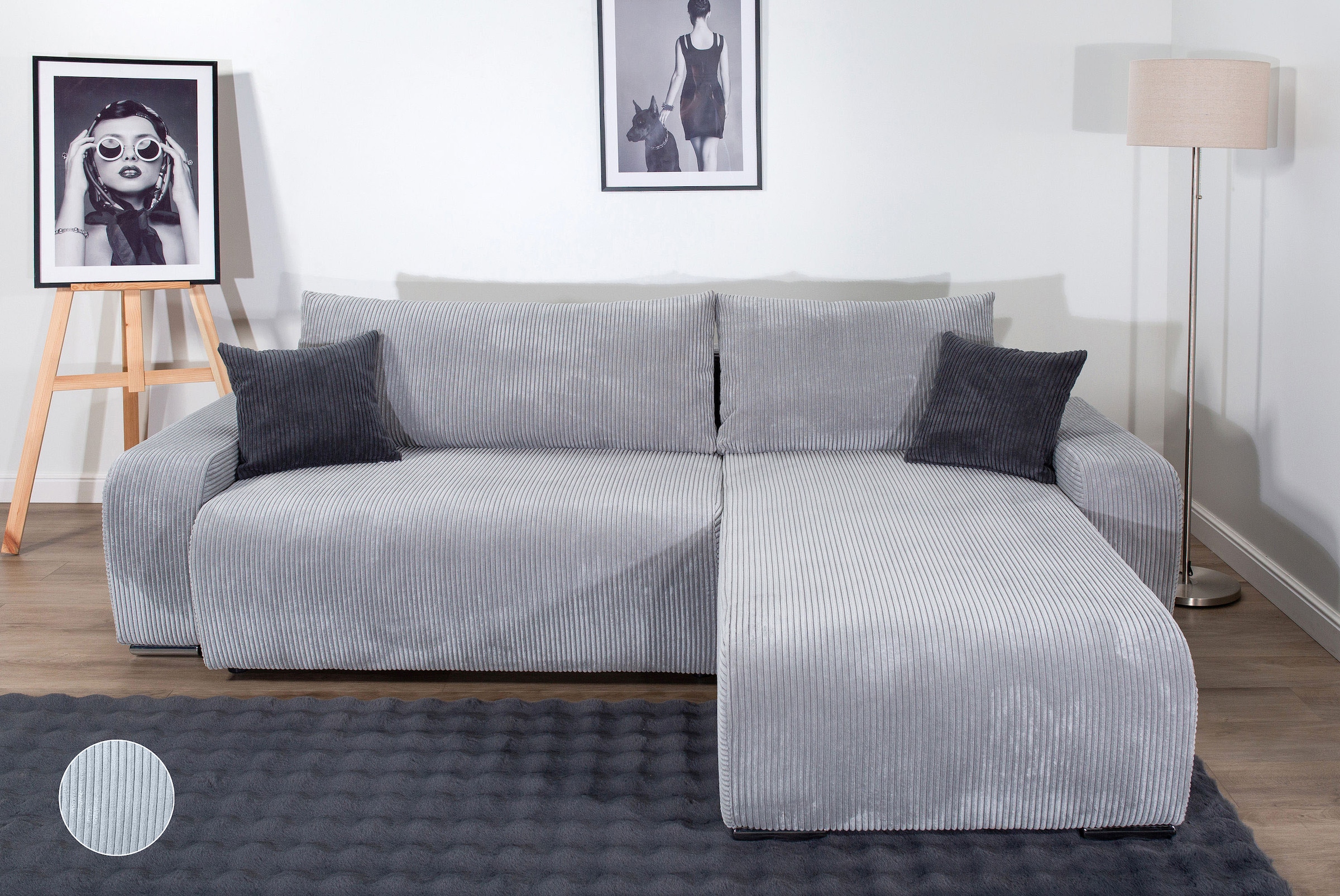 Image of COLLECTION AB Ecksofa "Pia L-Form, B: 237 cm" Bettfunktion, Bettkasten & 2 Zierkissen, Federkern