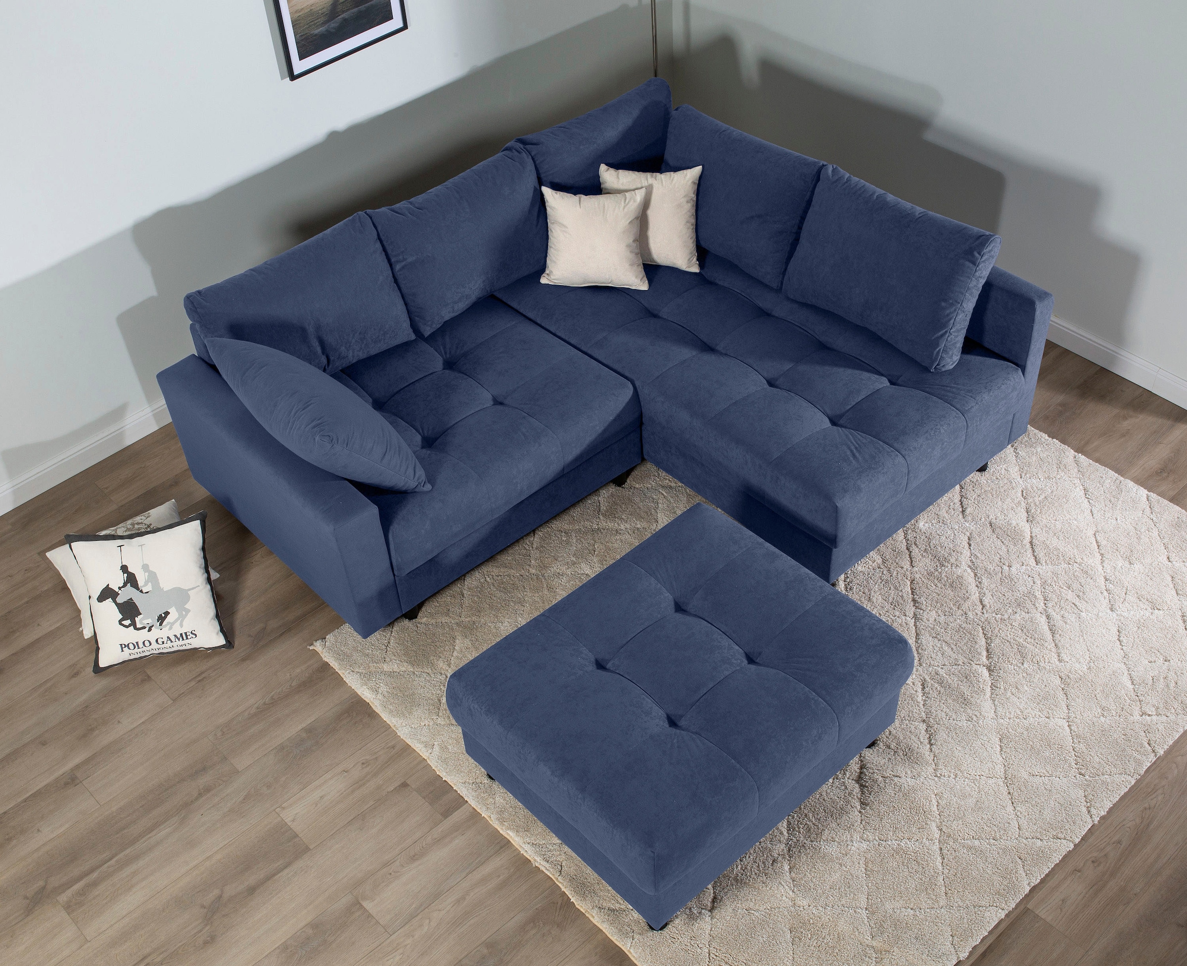 COLLECTION AB Ecksofa »Toni L-Form, B: 215 cm« mit Hocker & 2 Zierkissen, Federkern