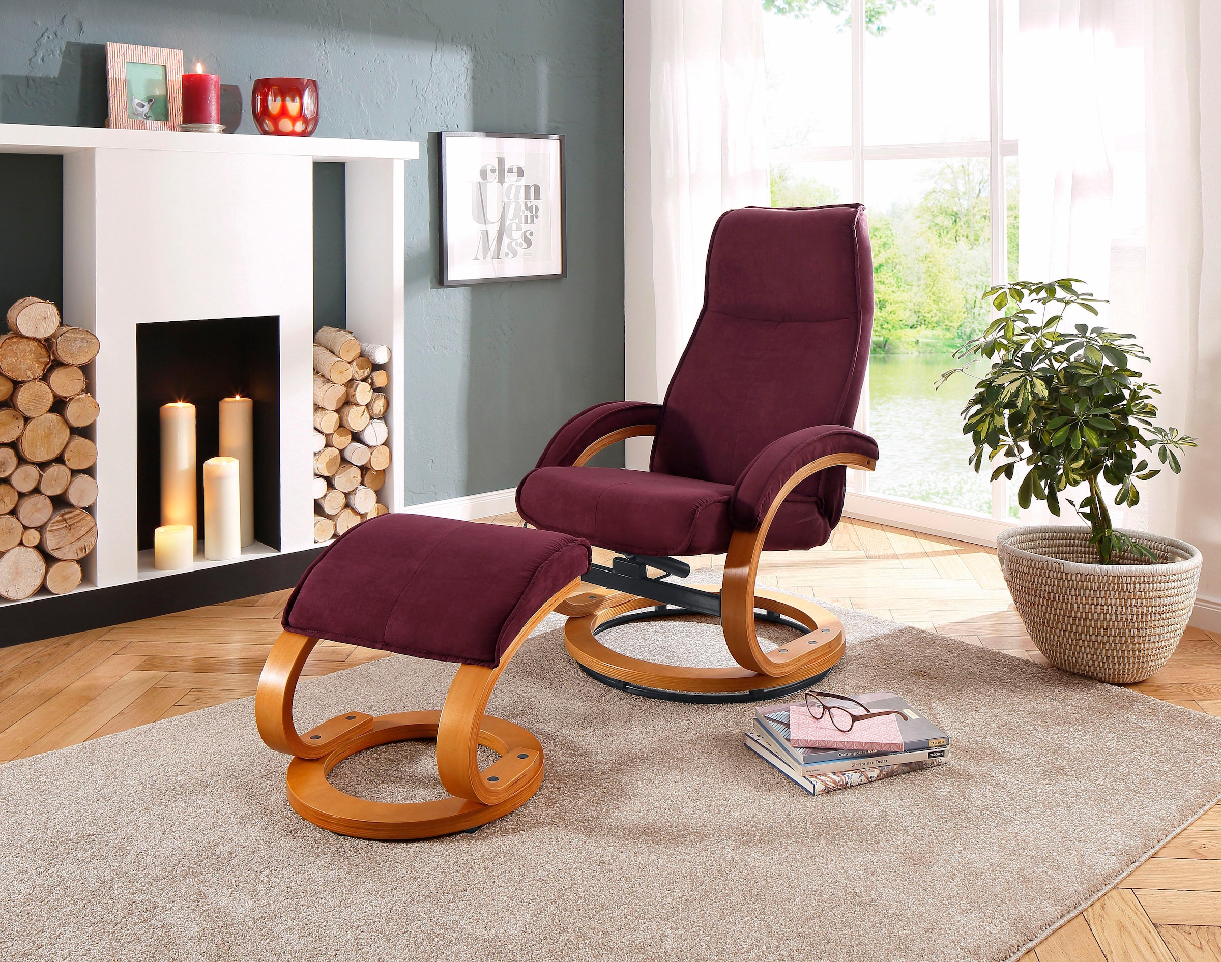 Home affaire Relaxsessel »Paris, TV-Sessel mit Hocker und manueller Liegefunktion«, (Set, 2 St., bestehend aus Sessel und Hocker), Dreh- und Kippfunktion