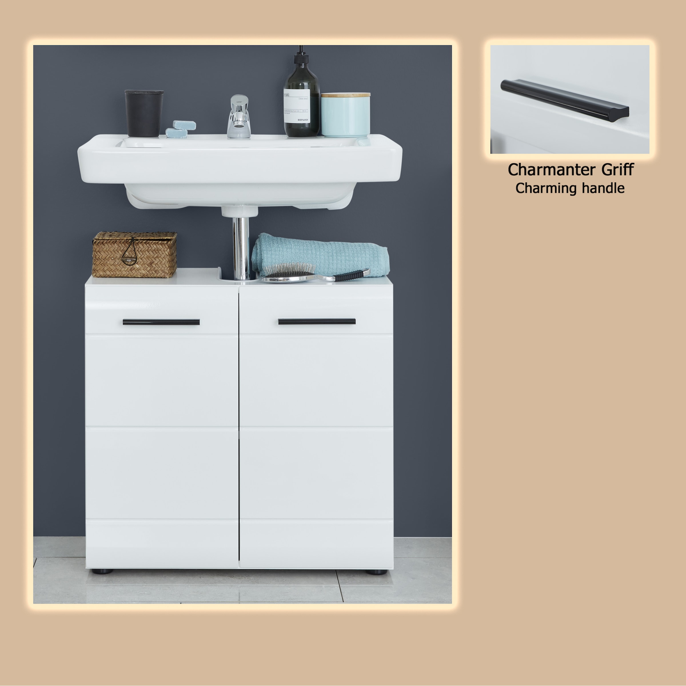 welltime Waschbeckenunterschrank »Sovana« Waschtisch mit verstellbarem Fach - Masse (B/T/H) 60/31/56 cm