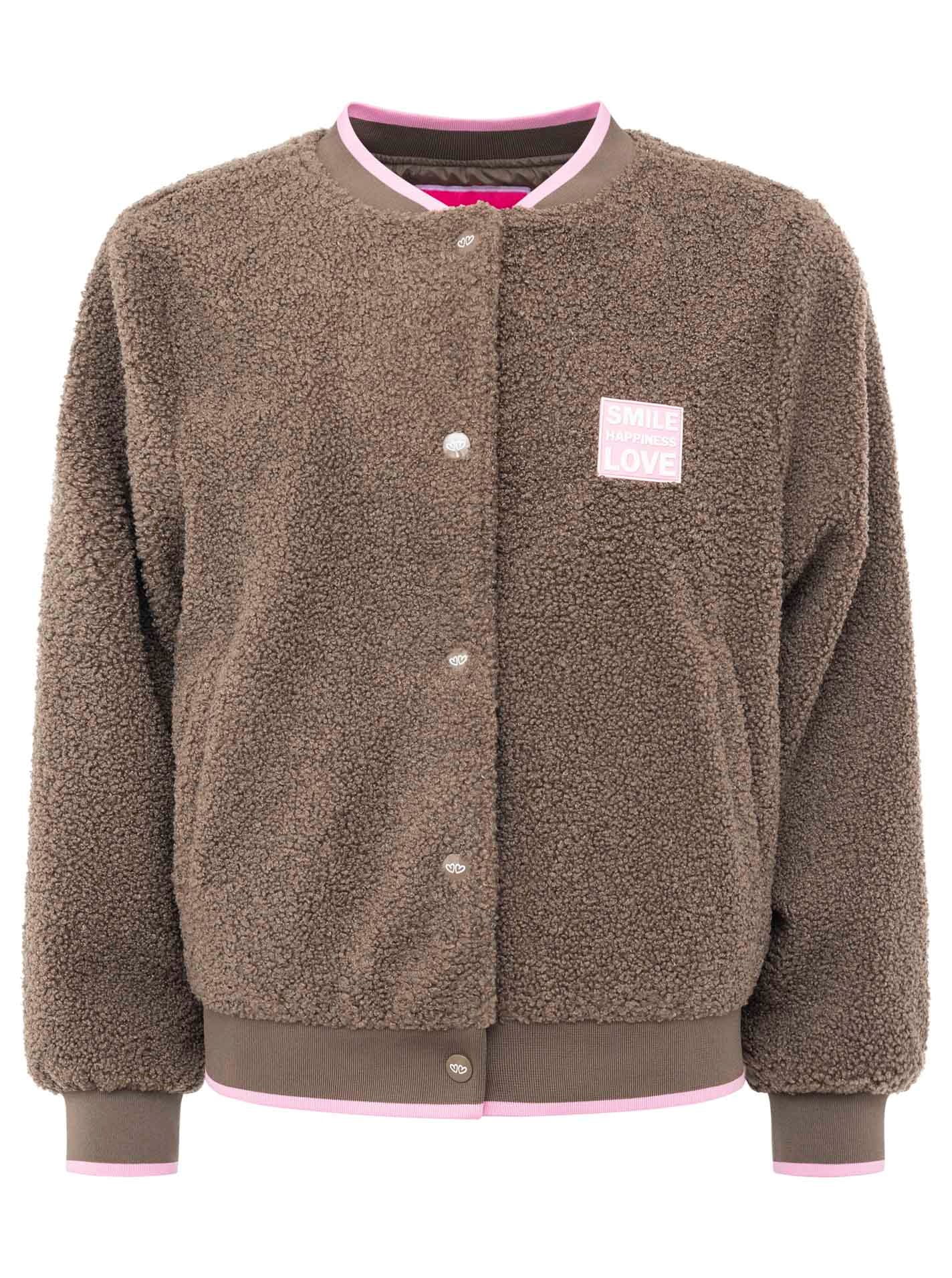 Zwillingsherz Veste bomber »"Smile Love"« sans capuche poches latérales, patte de boutonnage, bordures contrastées, écusson