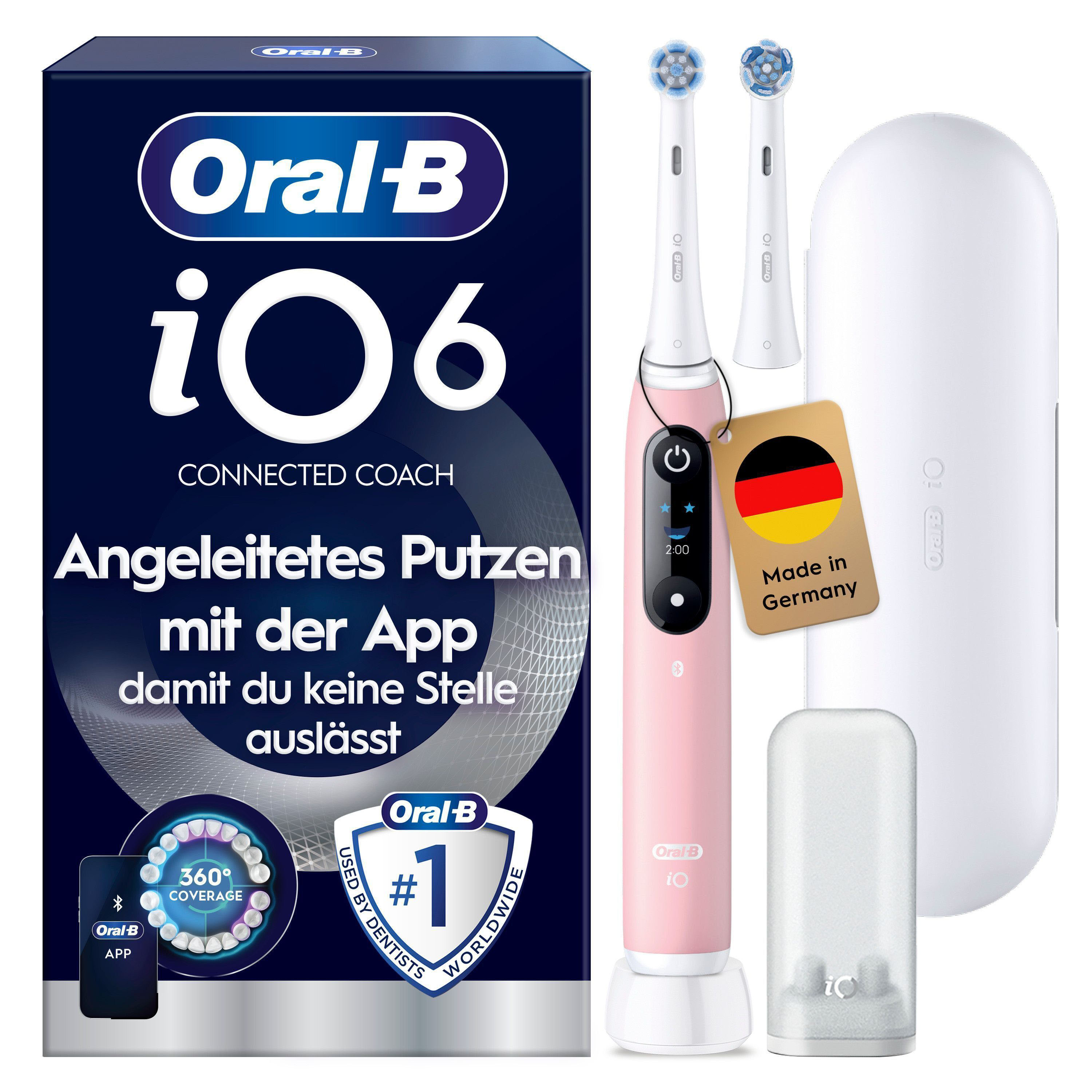 Oral-B Elektrische Zahnbürste "iO Series 6 N" 2 Stk. Aufsteckbürsten Magnet-Technologie, Display & Reiseetui
