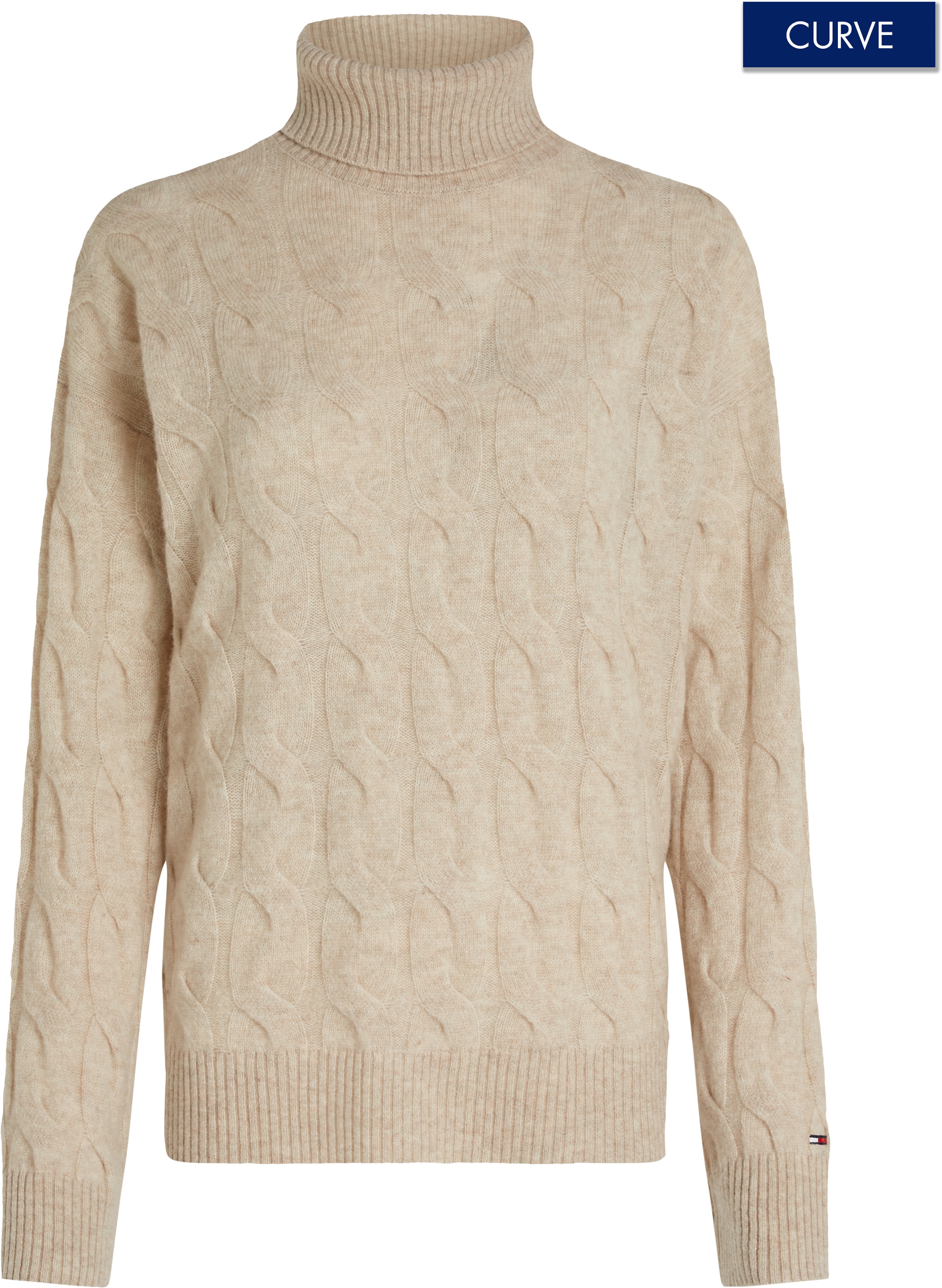 Tommy Hilfiger Curve Rollkragenpullover »CRV SOFT WOOL C Sweater«, in Grossen Grössen, mit Logostickerei am Ärmel, aus 100% Wolle