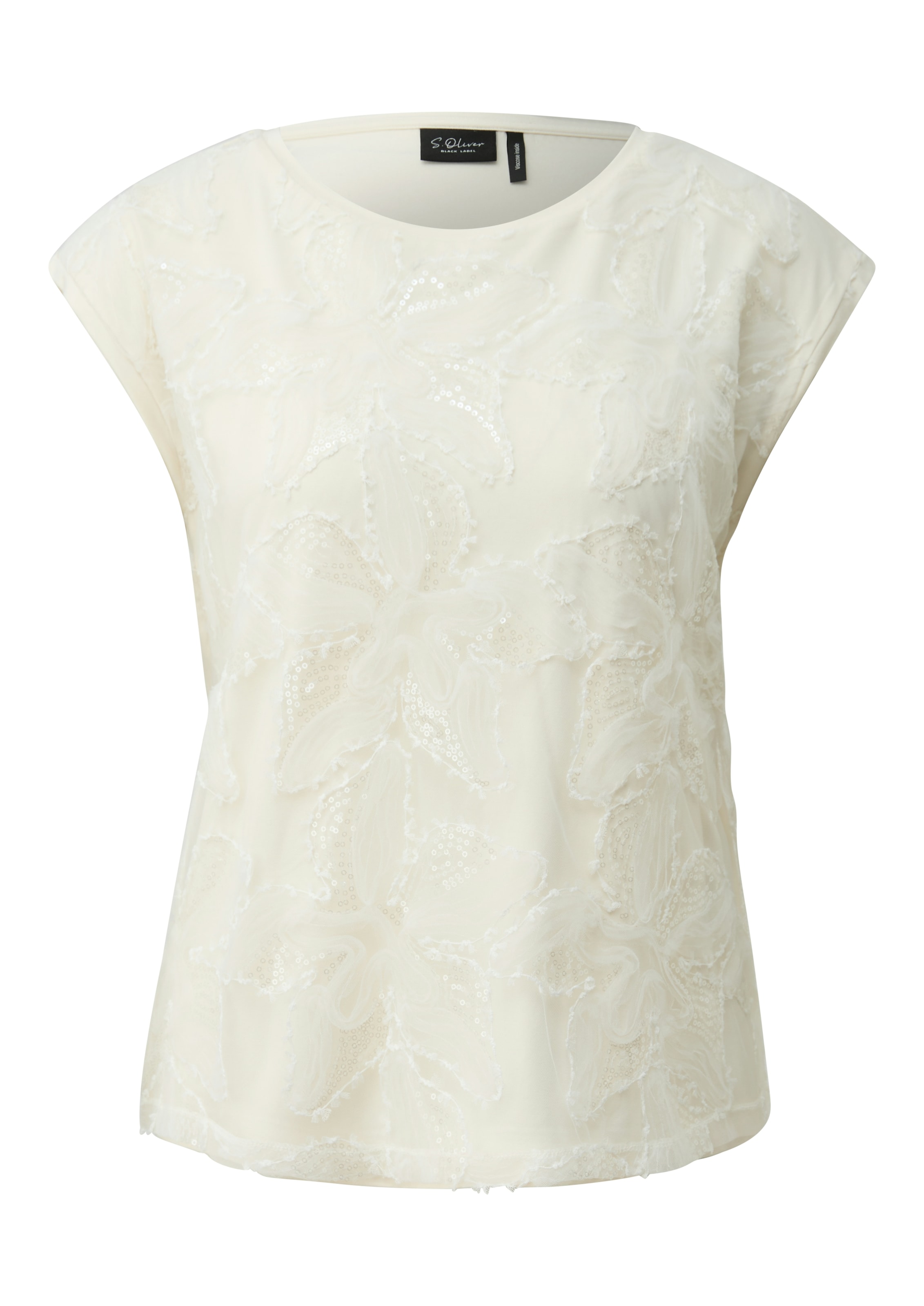 s.Oliver BLACK LABEL T-shirt à paillettes mit floralen Applikationen und Pailetten