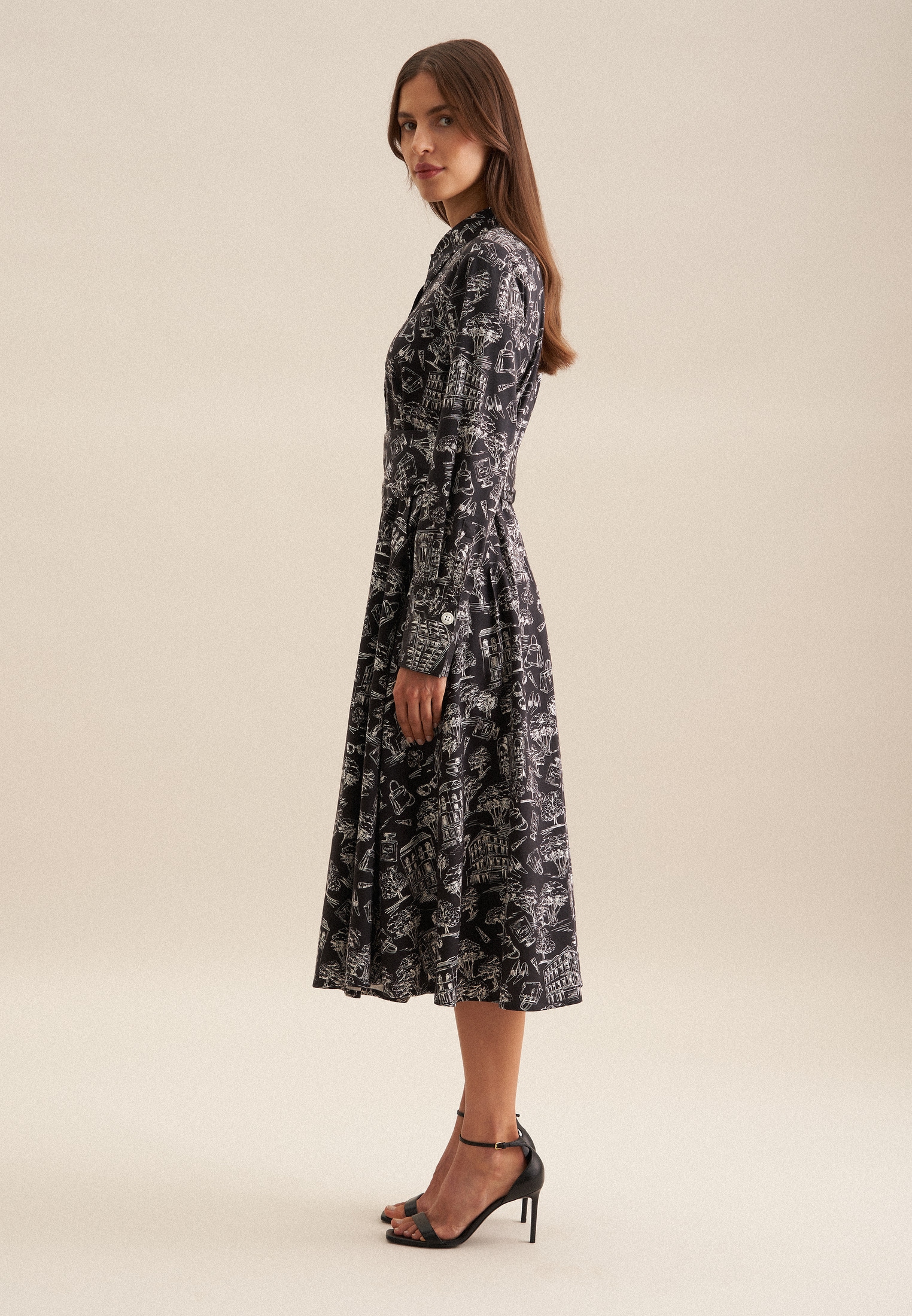 seidensticker Sommerkleid »Schwarze Rose«, Langarm Kragen Druck