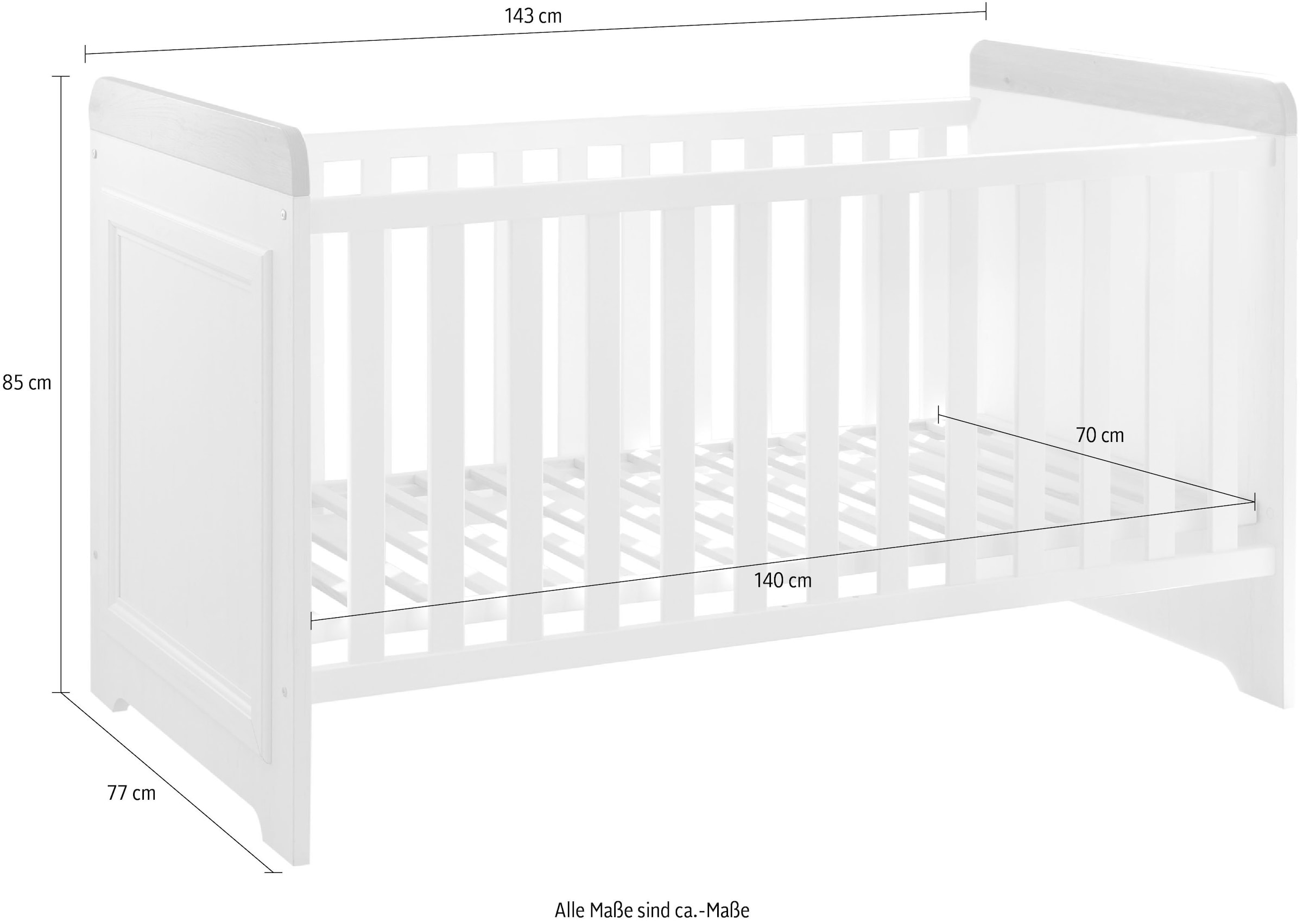 Begabino Babybett »Jasmin passend zum Babyzimmer« 70x140 cm inklusive Lattenrahmen, Landhausstil mit 3 Schlupfsprossen