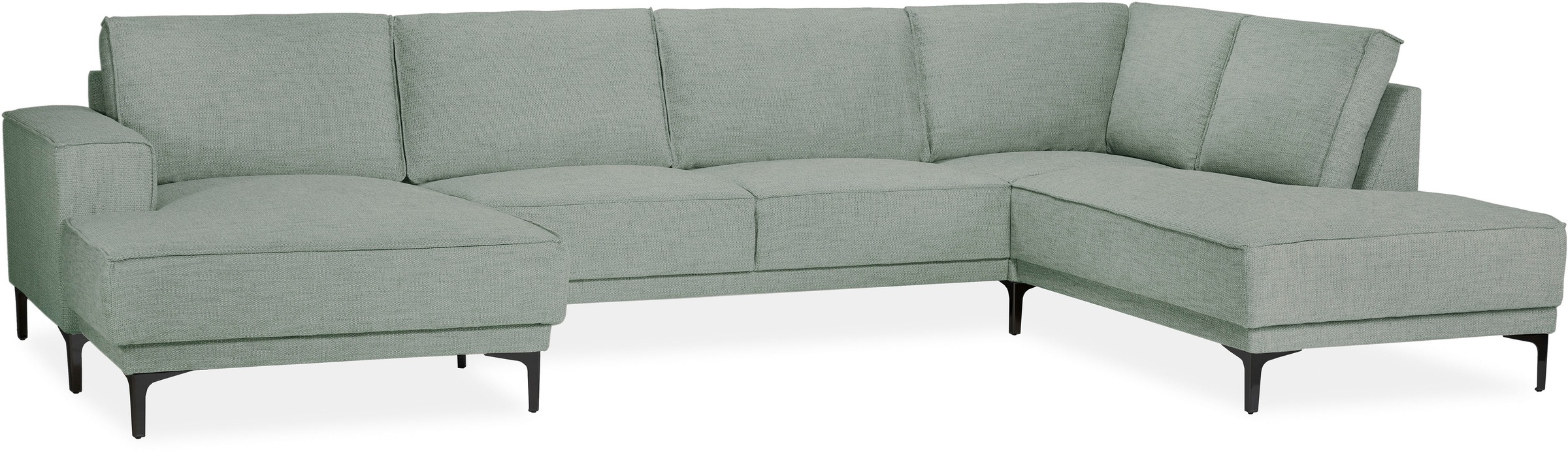Places of Style Wohnlandschaft »XXL Sofa Oland, Struktur, Flachgewebe, Luxus-Microfaser, Boucle«, U-Form, 345 cm, Wellenunterfederung, Skandi-Design, Metallfüsse