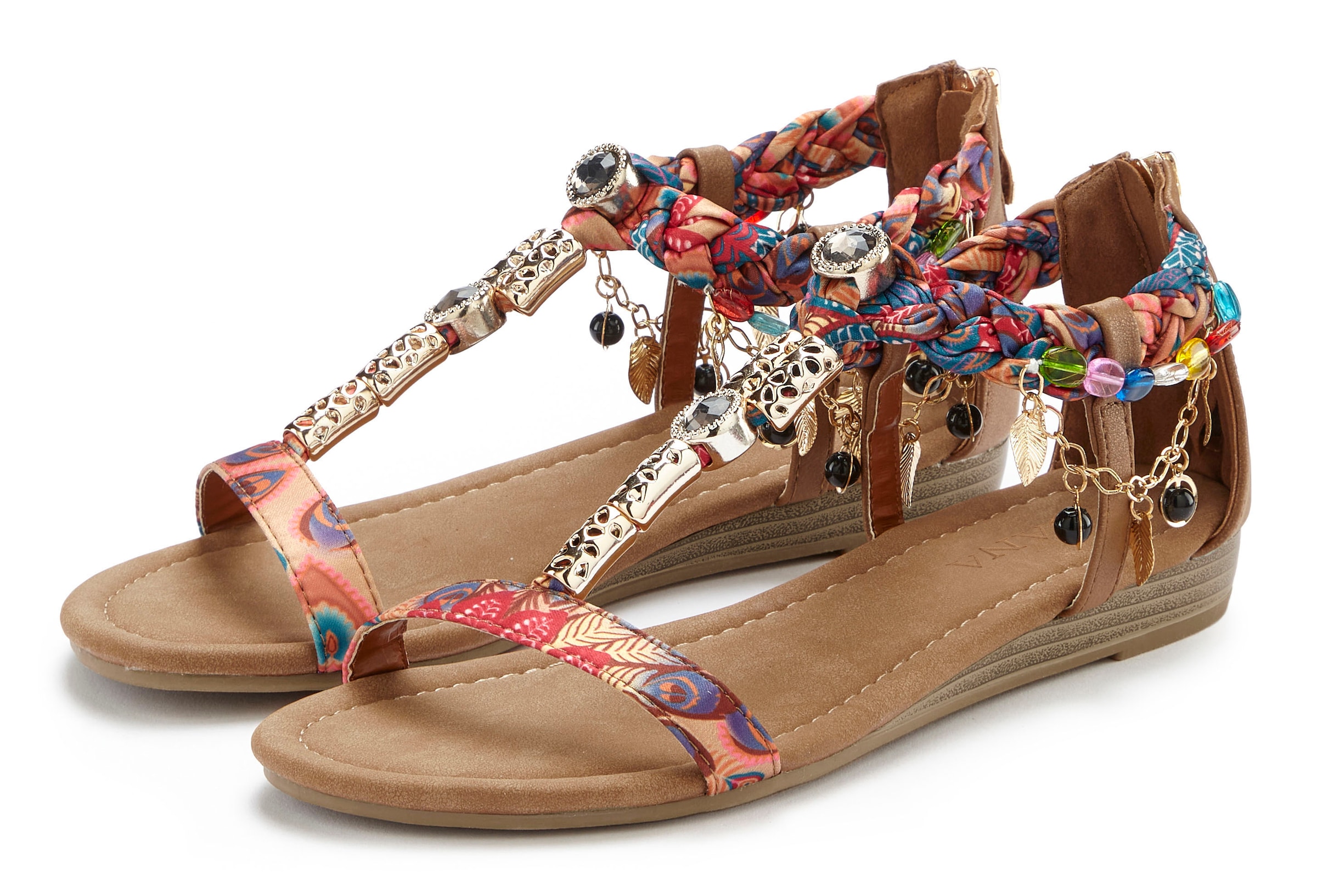 LASCANA Sandale »Sommerschuh, Sandalette, offener Schuh,«  mit Schmuckkettchen und Schmucksteinen im Festival-Look VEGAN