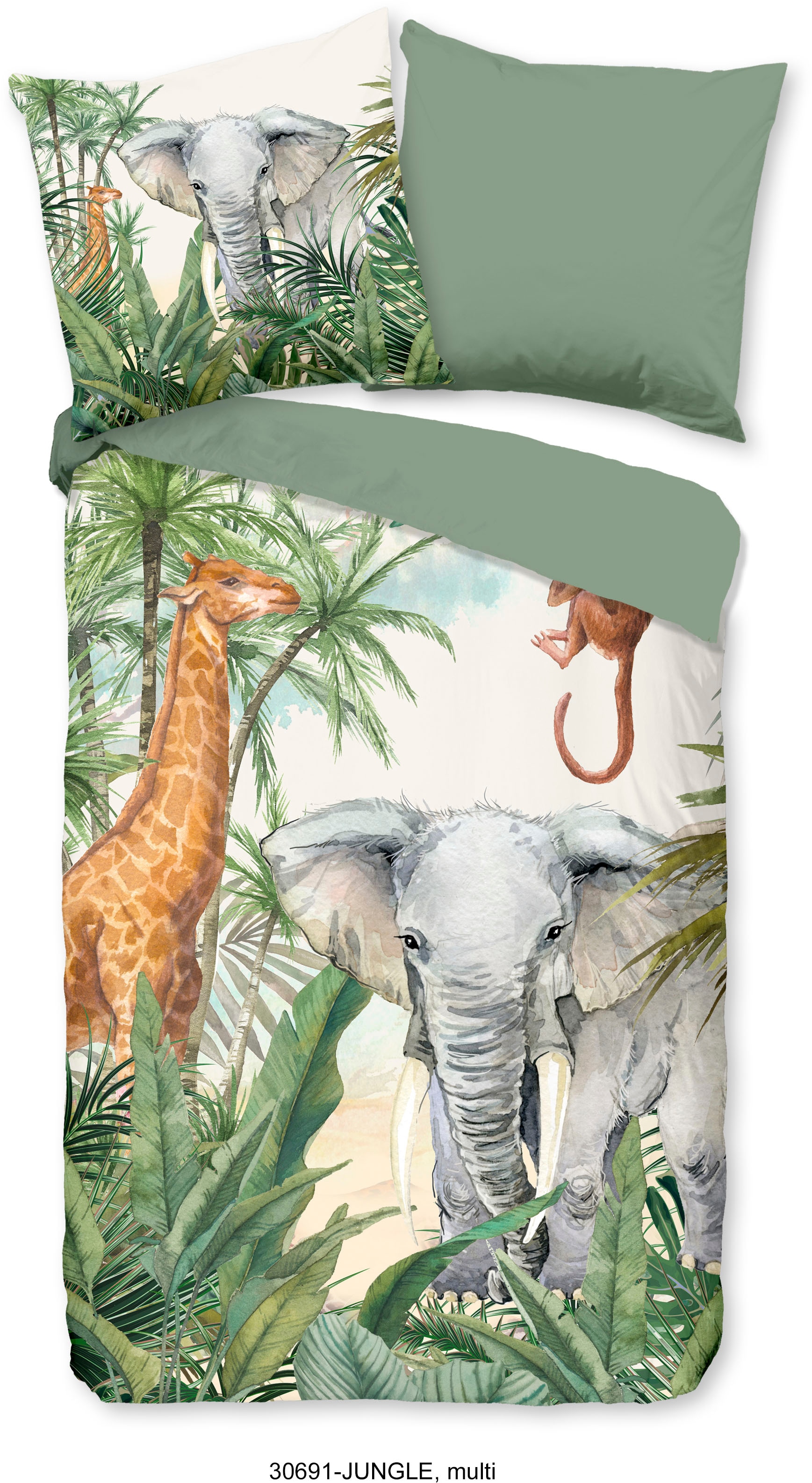 good morning Kinderbettwäsche »Jungles«, 100% Baumwolle, 135x200, Reissverschluss, Wendeoptik, Kind, Tier, Grün