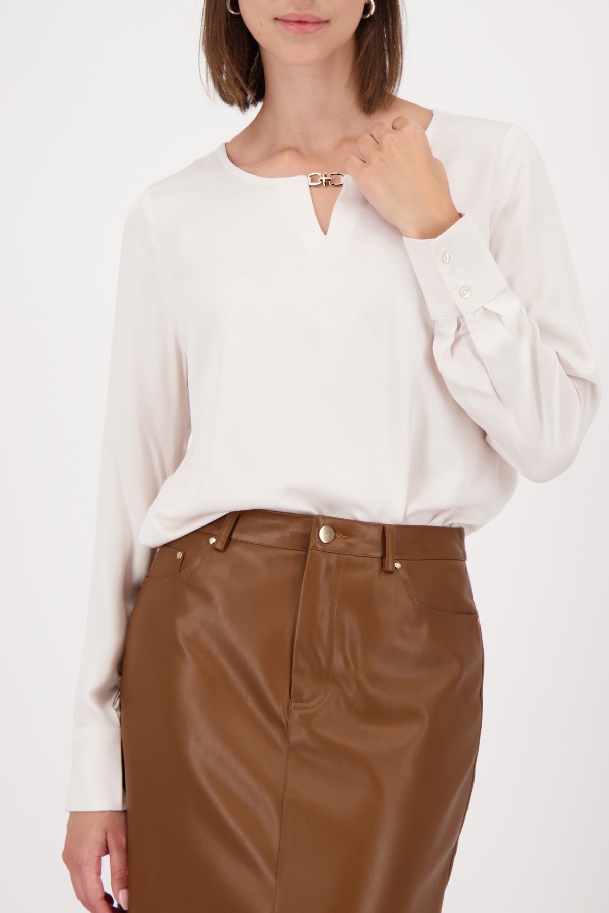 Image of Monari Langarmbluse Regular fit mit Rundhalsausschnitt mit Schmuckdetail