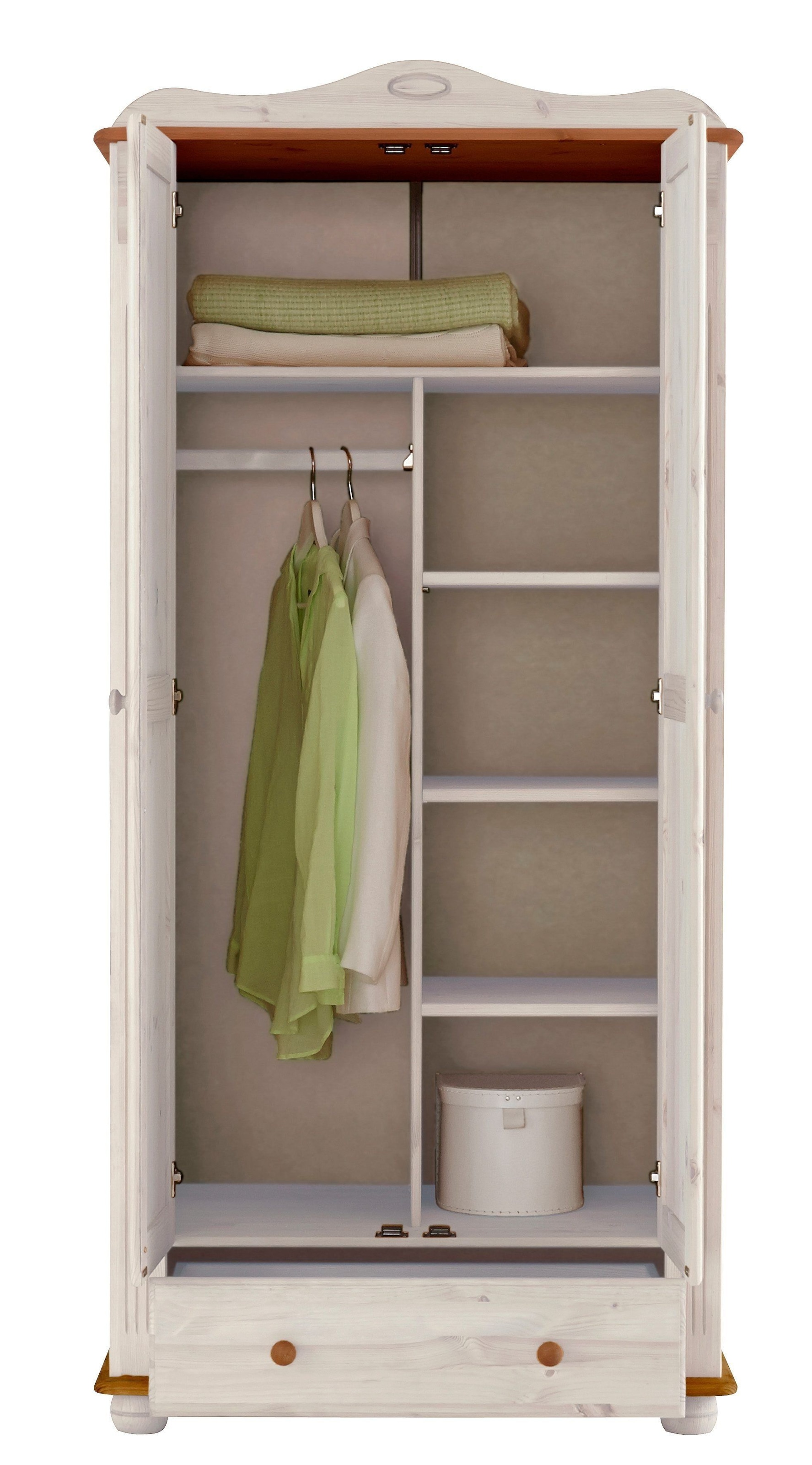 GOODproduct Kleiderschrank »Adele« 4 Breiten: 92/130/169/207  H/T ca. 191/54 cm,  aus massiver Kiefer,Spiegel beim 4-und 5-trg.Schrank, Innenausstattung