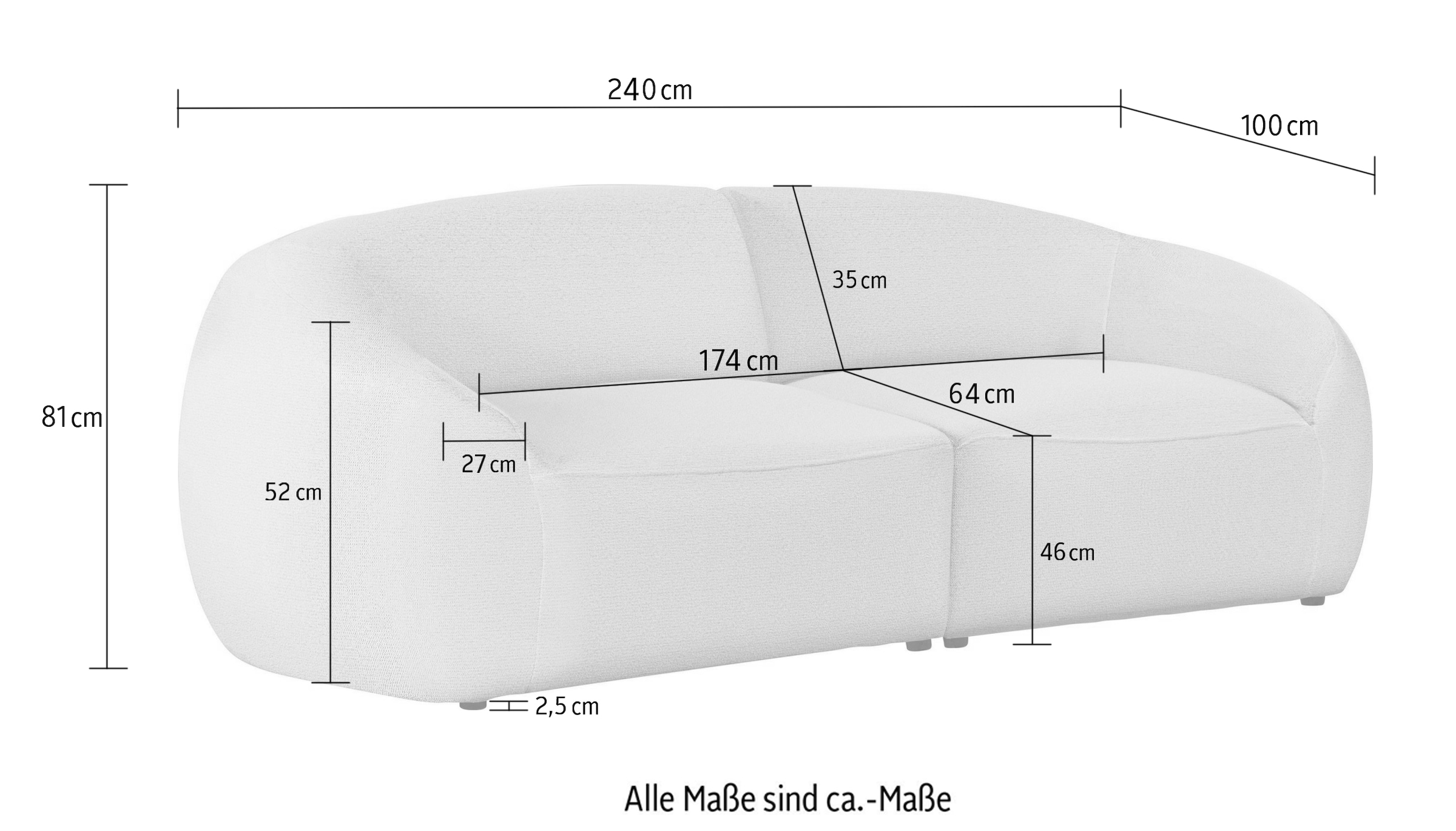 LeGer Home by Lena Gercke Big-Sofa »YANI, Designersofa, organische Form, Masse B/T/H: 240/64/81 cm« mit Wellenunterfederung, auch in Bouclé, passend zur Serie