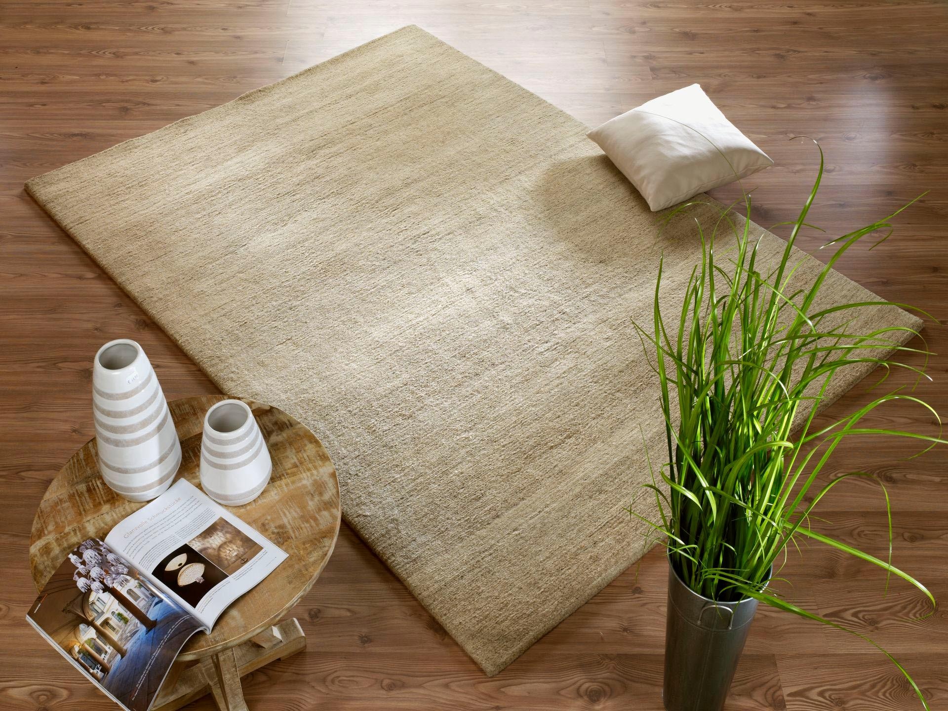 OCI DIE TEPPICHMARKE Tapis d'Orient »Davina Uni« Rectangulaire 20 mm Höhe handgeknüpft, echter Nepal Wollteppich, Wohnzimmer