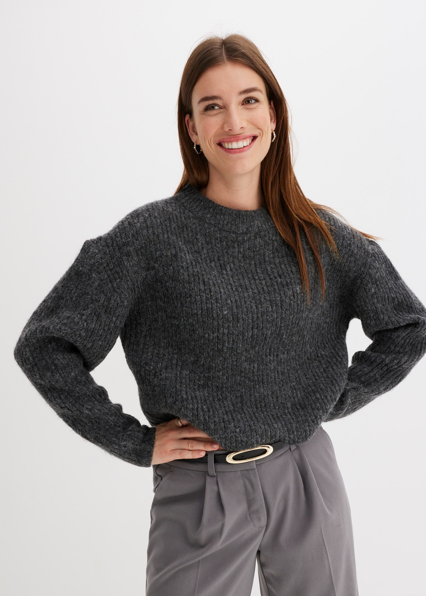 Image of bonprix Strickpullover in tollem Rippstrick mit geringem Wollanteil, weit geschnitten