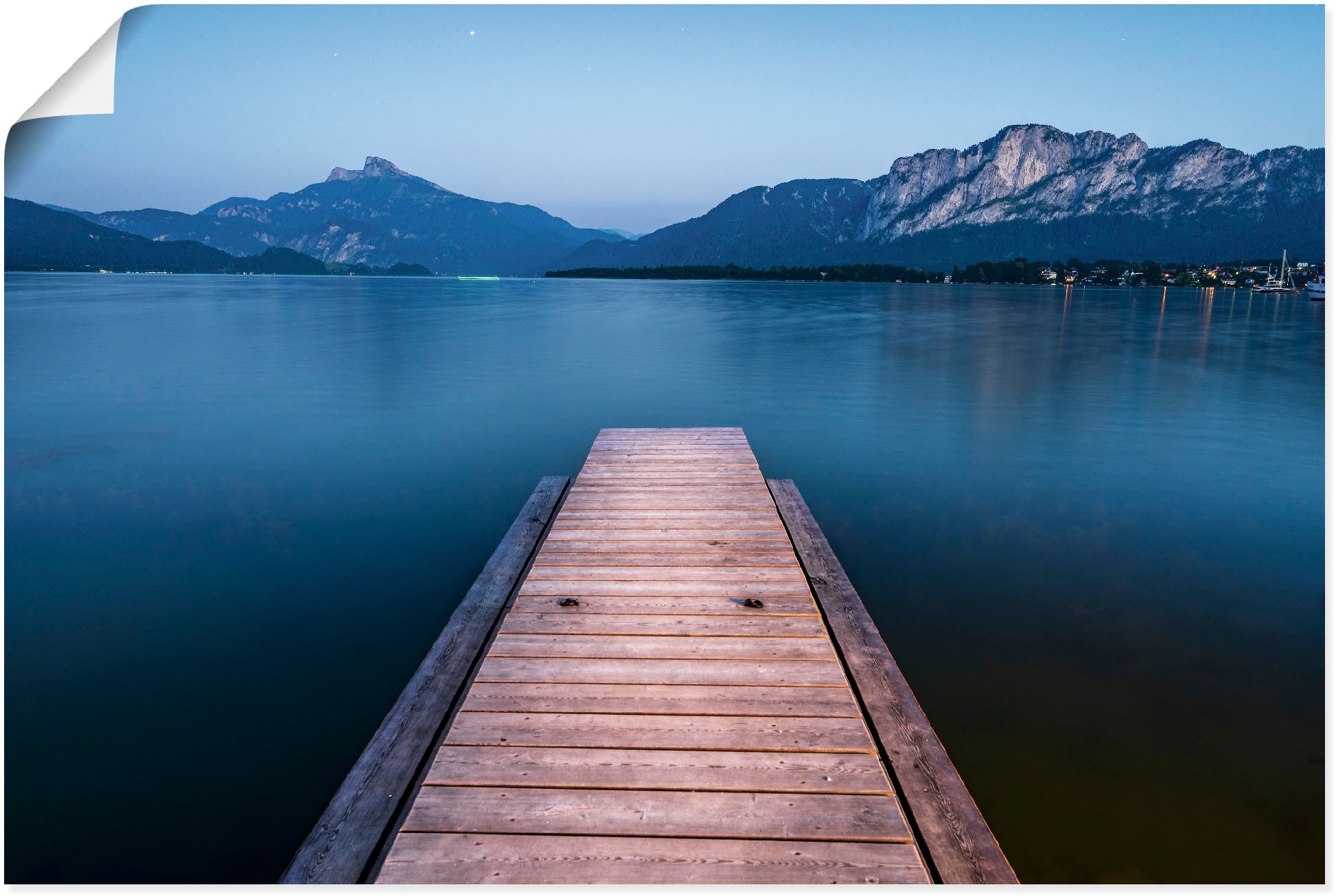 Image of Artland Wandbild »Holzsteg mit Blick auf den Mondsee«, Seebilder, (1 St.), in vielen Grössen & Produktarten - Alubild / Outdoorbild für den Aussenbereich, Leinwandbild, Poster, Wandaufkleber / Wandtattoo auch für Badezimmer geeignet bei Ackermann Versand 