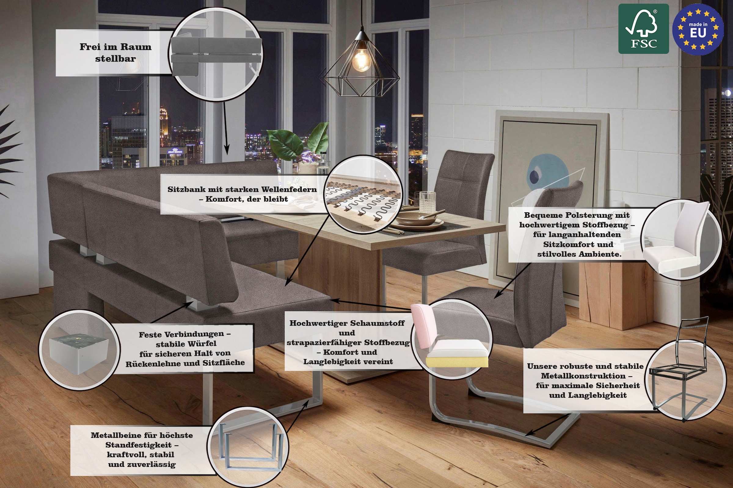 Home affaire Banc d'angle »Rab« in 2 Breiten (180 oder 200 cm), Bezug in verschiedenen Qualitäten