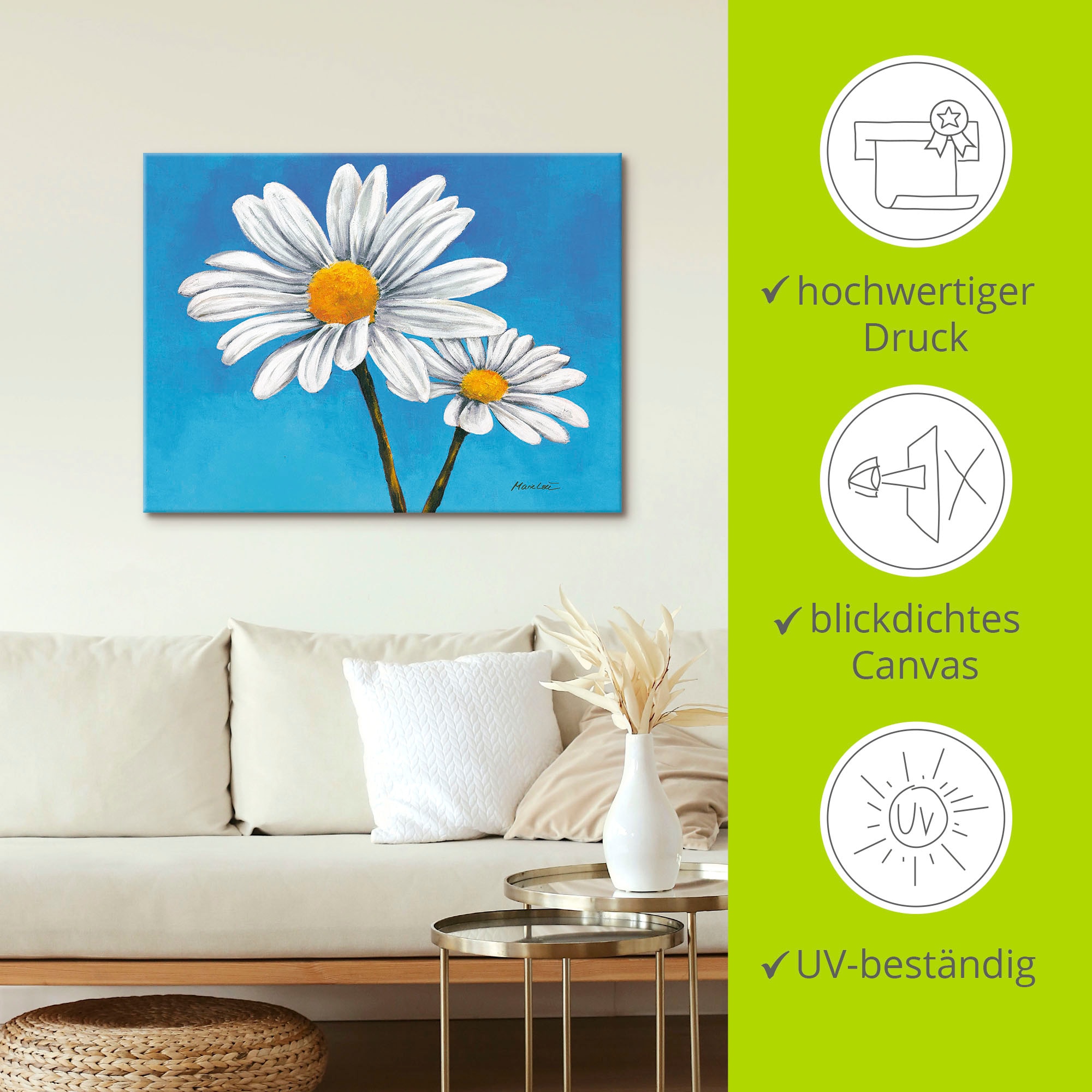 Artland Wandbild »Margeriten auf Blau« 1 Stk. tlg. als Alubild, Outdoorbild, Leinwandbild in verschied. Grössen