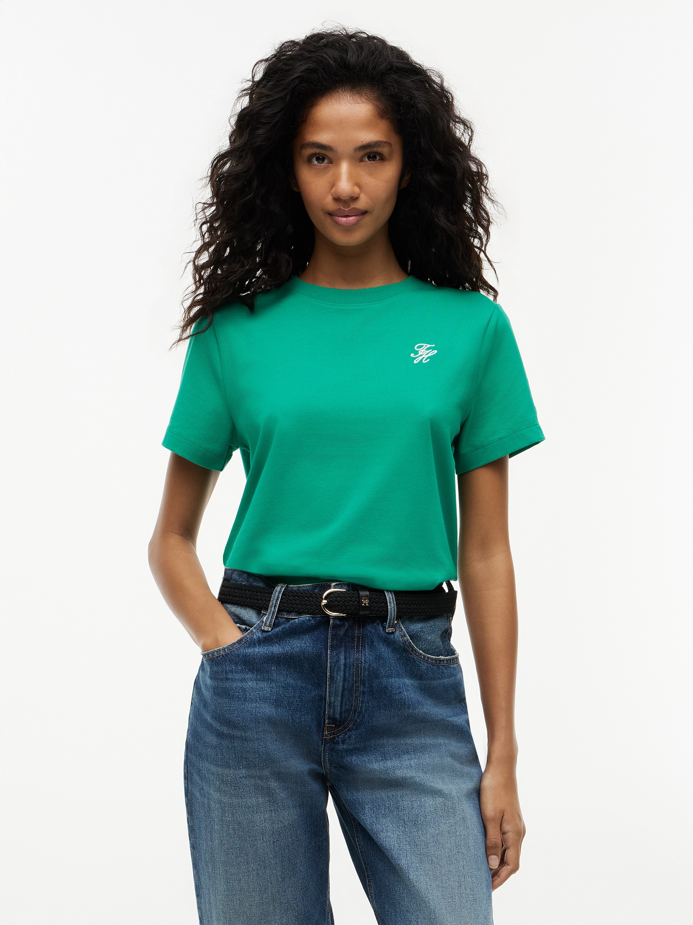 Tommy Hilfiger Kurzarmshirt »TH SCRIPT REG C-NK SS TEE« Baumwollmischung, regular fit