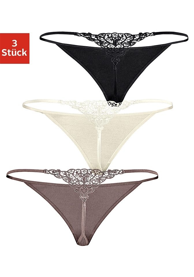 Image of LASCANA String »Cotton made in Africa Dessous«, (Packung, 3 St., 3er-Pack), mit toller Häkelspitze hinten bei Ackermann Versand Schweiz