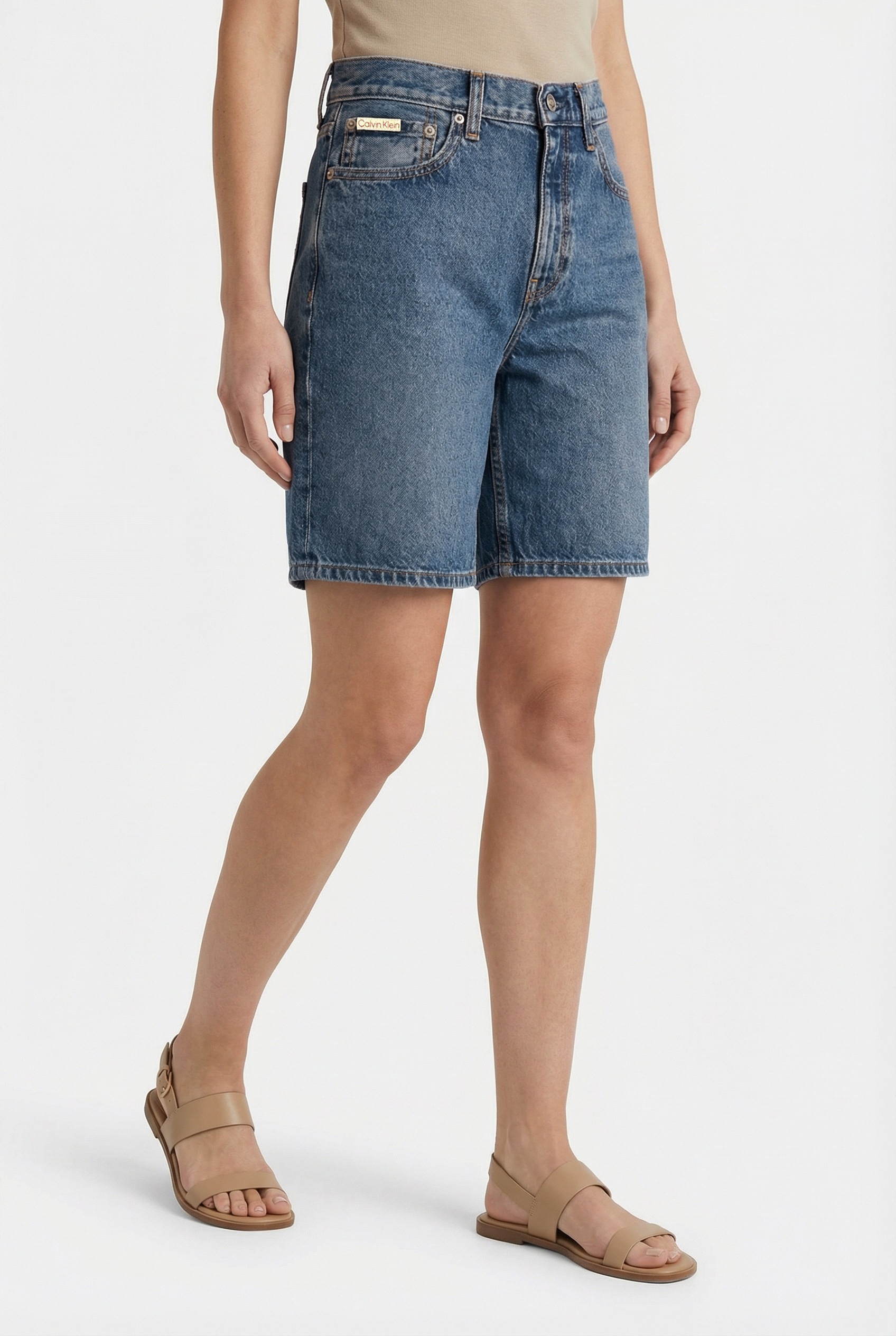 Image of Calvin Klein Jeans Shorts "HI RISE A-LINE SHORT BLUE CAROLI" High Rise, reine Baumwolle