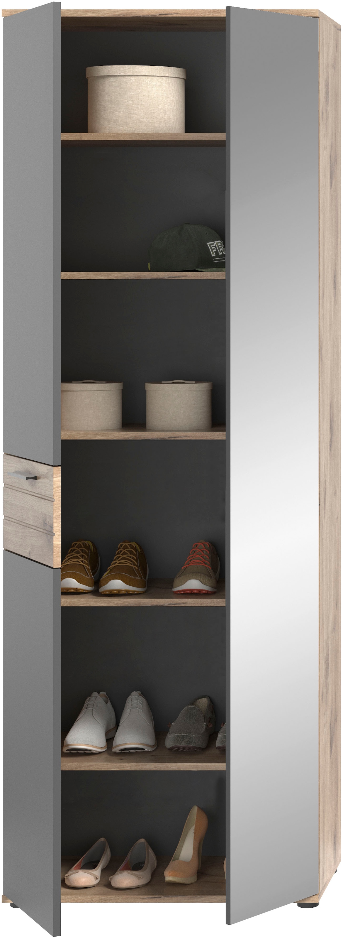 INOSIGN Garderoben-Set »Riga, Breite 175 cm, hochwertige Rillenfräsung, 3-teilig, best. aus:«, (Set, 3 St.), Garderobenschrank, Sitzbank, Paneel