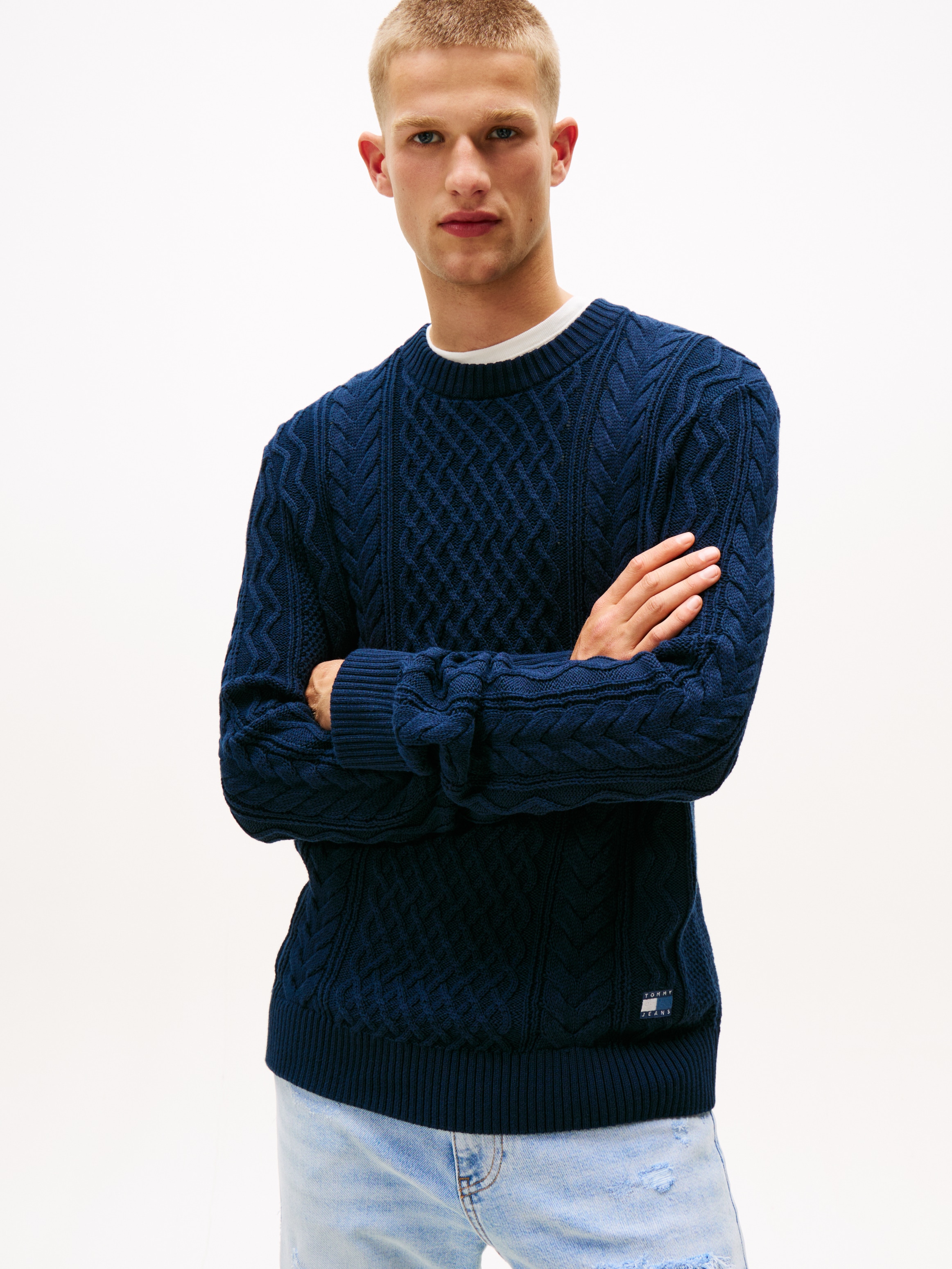 Image of Tommy Jeans Strickpullover "BADGE CABLE" Slim Fit, Rundhals