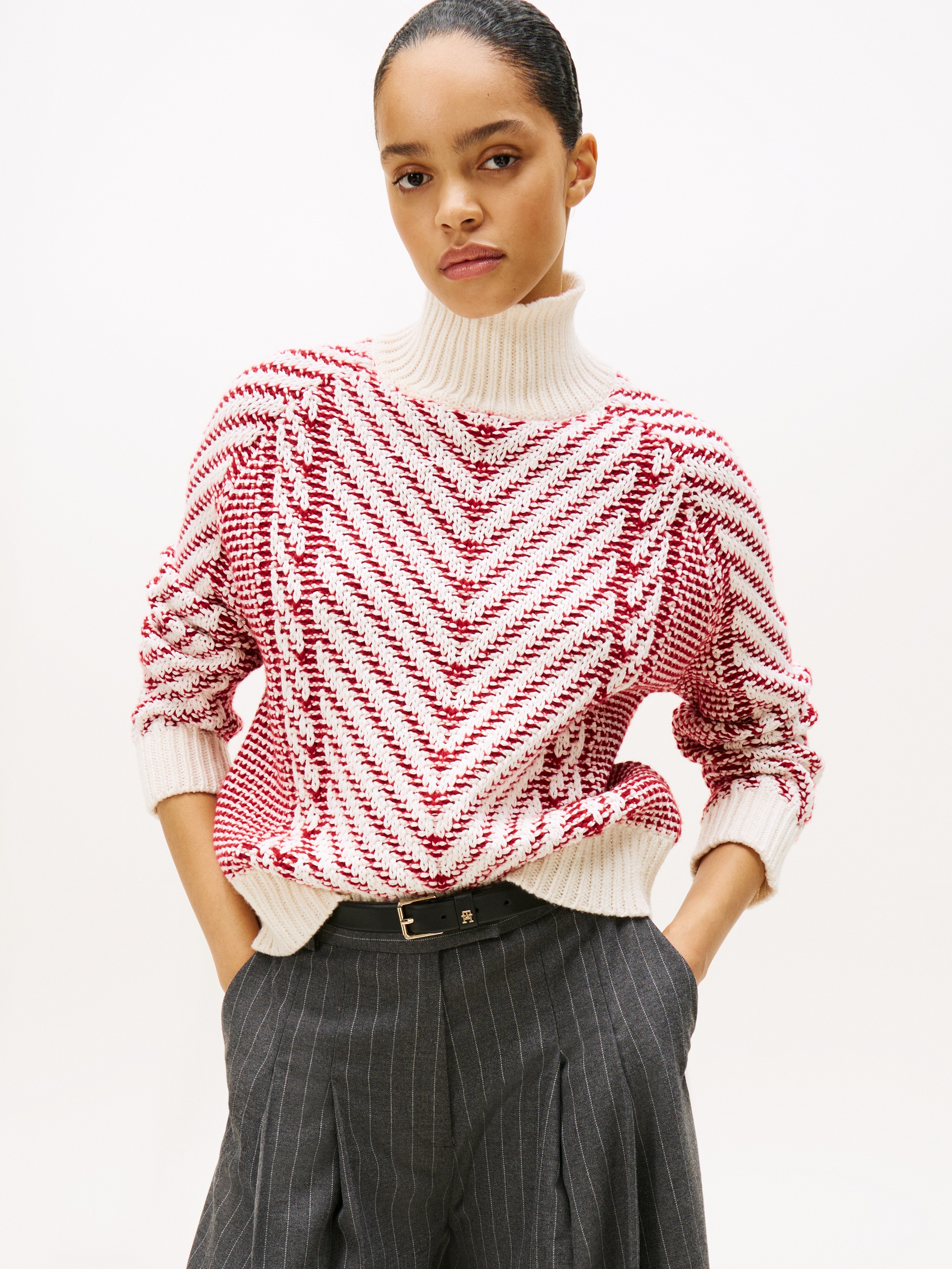 Image of Tommy Hilfiger Strickpullover "TEXTURED CABLE MOCK-NK LS SWT" mit Zopfmuster