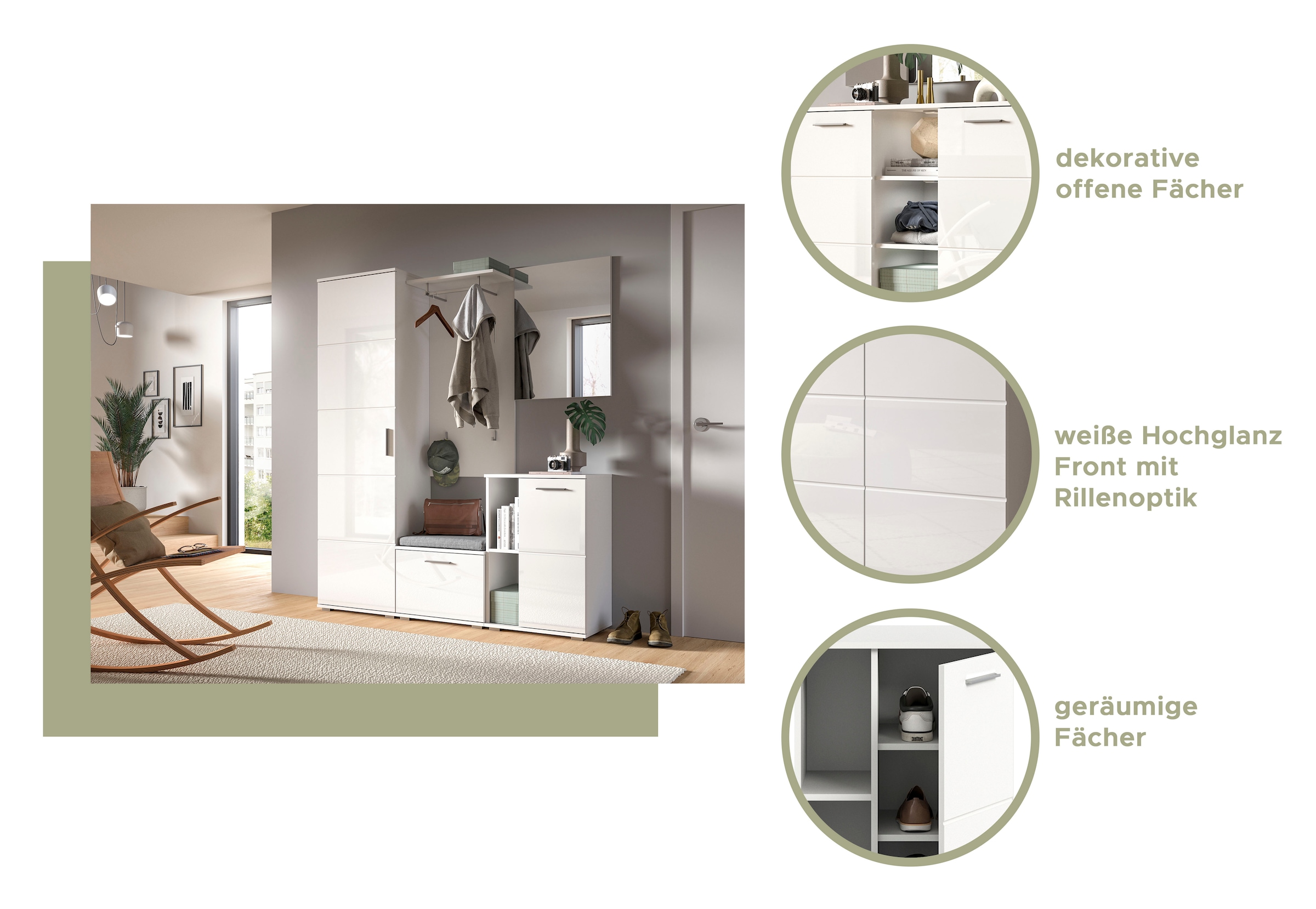 INOSIGN Garderobenschrank »Valge, Höhe 191 cm, 1 Spiegeltür, 6 Fächer,4 verstellbare Einlegeböden«, Hochschrank, Spiegelschrank, Schuhschrank, Flurschrank, Dielenschrank