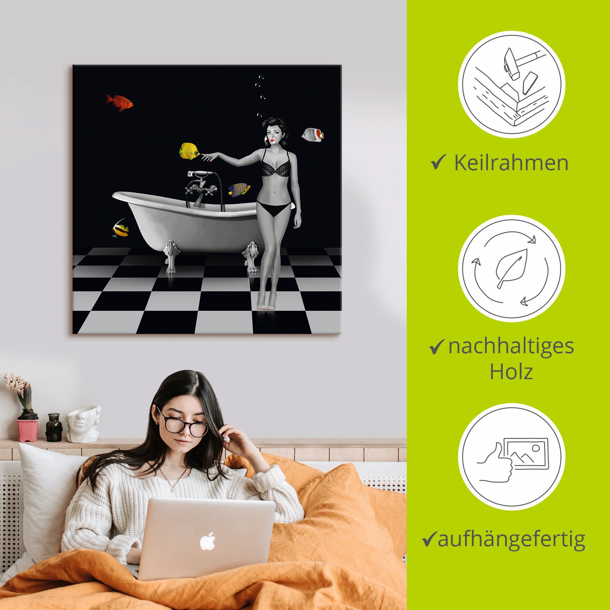 Artland Wandbild »Ein Badezimmer für Fische«, Frau, (1 St.), als Alubild, Outdoorbild, Leinwandbild in verschied. Grössen