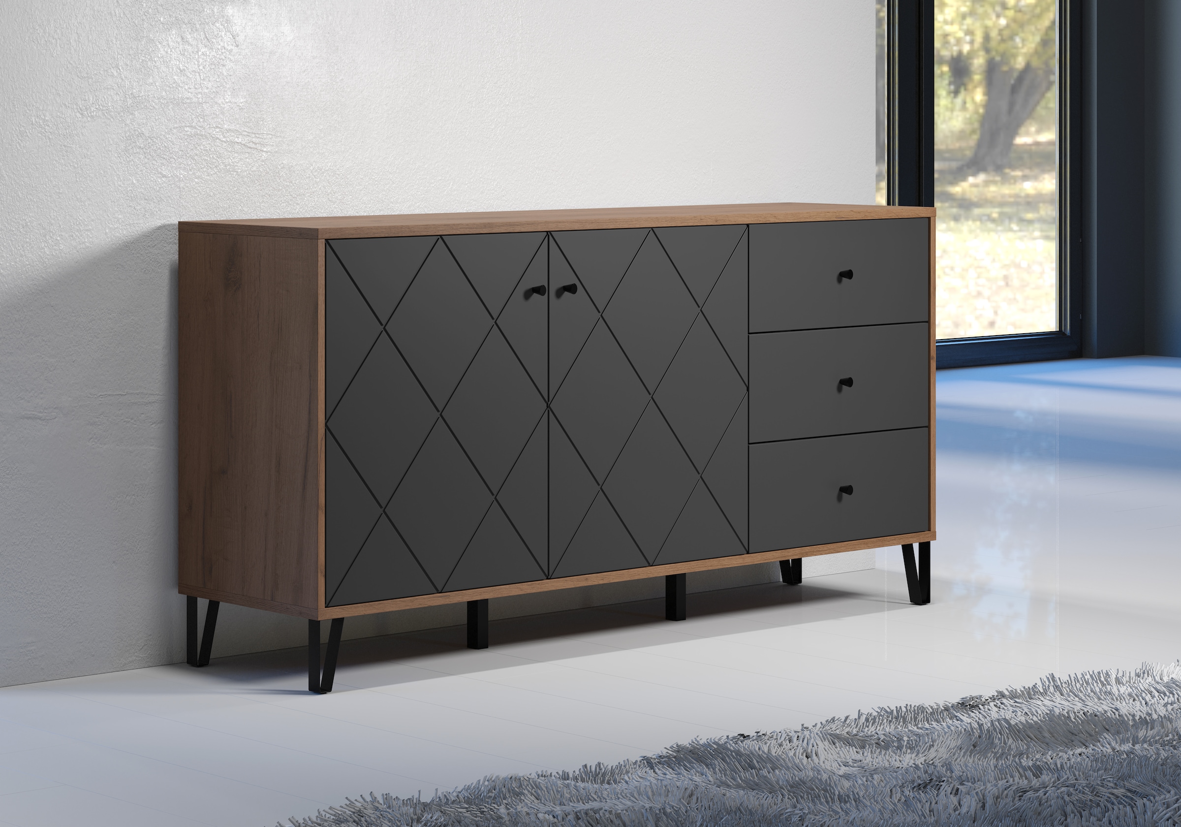 Places of Style Sideboard »Molveno«, (1 St.), aussergewöhnliches Design mit strukturierten Fronten, Soft-Close