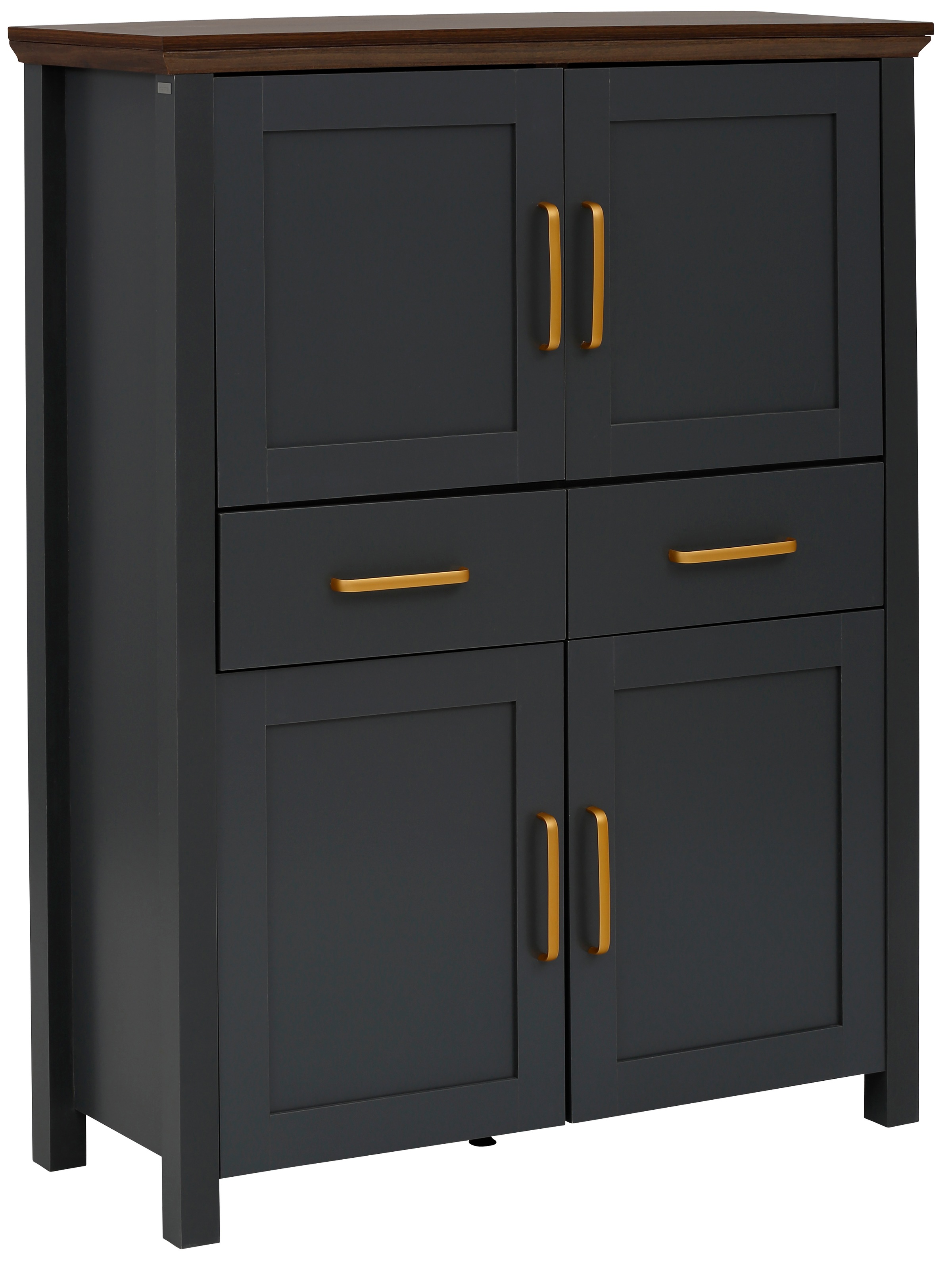 Image of Home affaire Highboard »Martinau«, mit einer Topplatte in einer edlen Holzoptik, mit 2 Schubladen, 4 Türen und 2 verstellbare Einlegeböden, mit goldfarbenen Griffen aus Metall, Breite 100 cm bei Ackermann Versand Schweiz