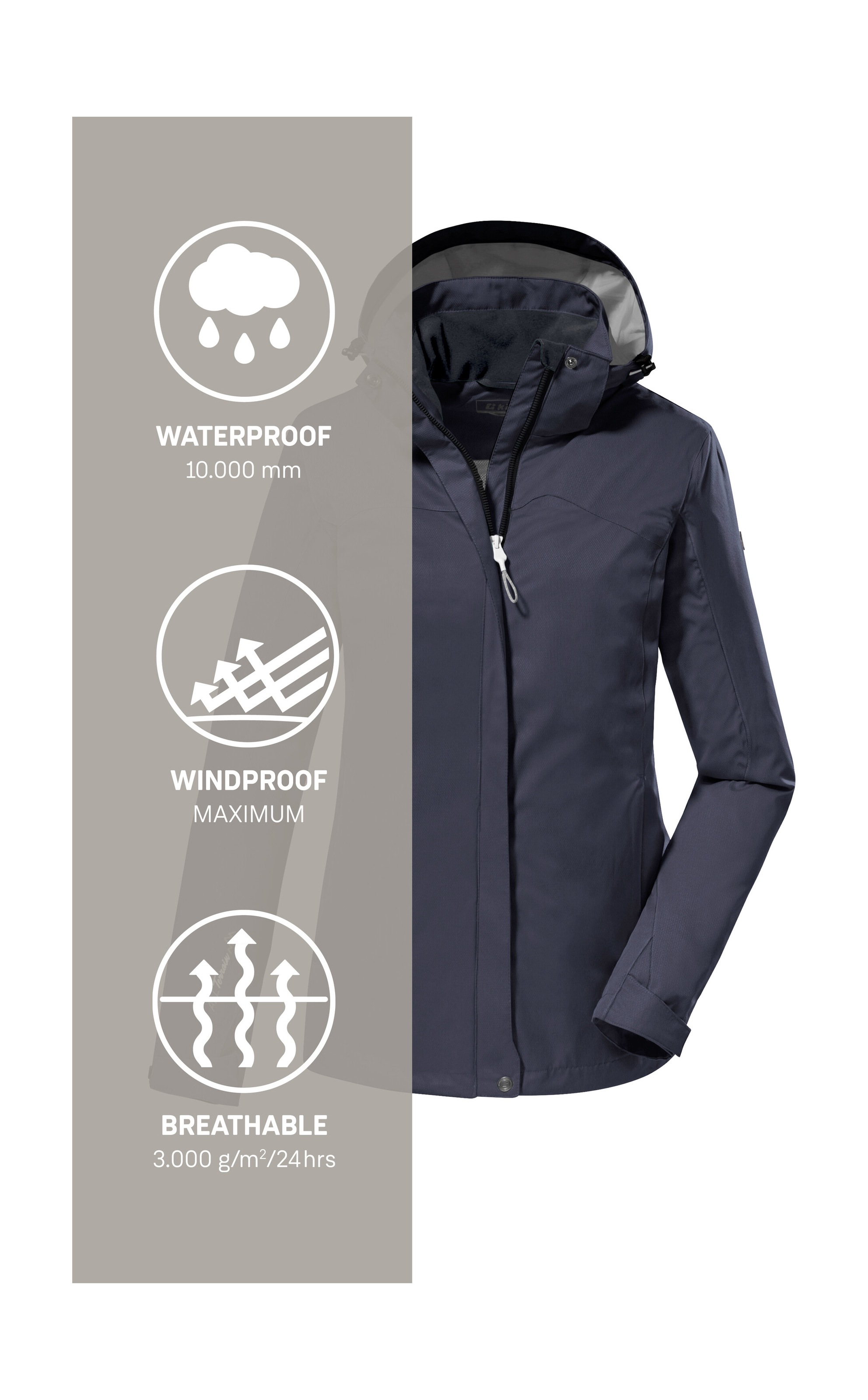 Killtec Outdoorjacke »KOS 133 WMN JCKT«, Wasser- und winddichte Damenjacke mit abnehmbarer Kapuze, PFAS-frei