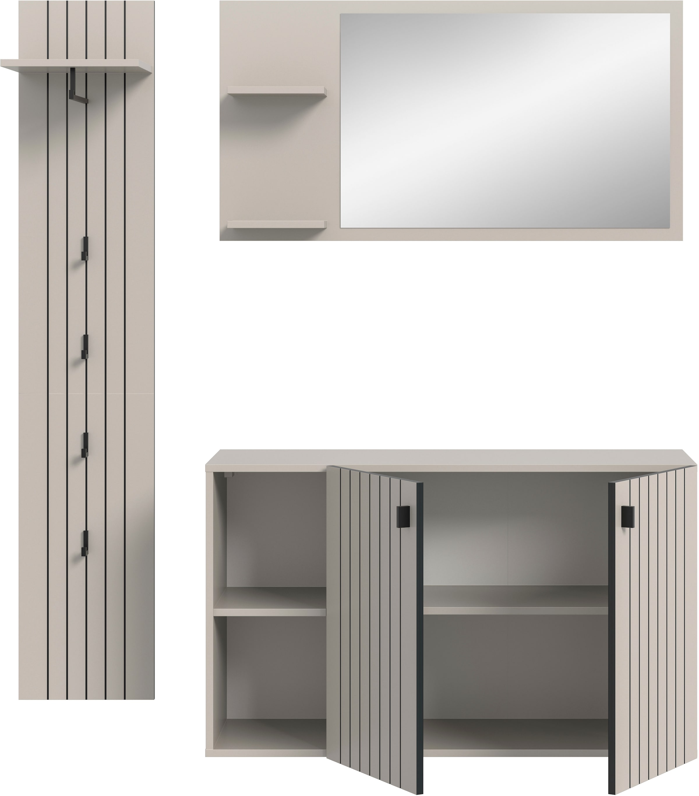 Home affaire Ensemble de vestiaires »TATIO, 3-tlg. Garderobenkombination, Breite: 152 cm Rillenfräsung« Set, Set, best. aus: 1 Spiegel, 1 Garderobenpaneel, 1 Schuhkommode, 3 cuis tlg.