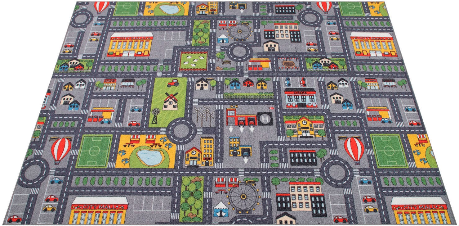 Image of Paco Home Kinderteppich "Bino 577" rechteckig 4 mm Höhe Kurzflor, Strassen-Spiel-Teppich, Kinderzimmer